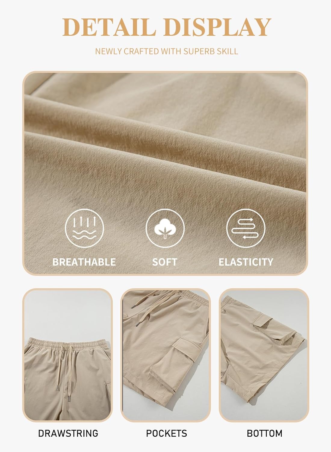 Eytino Plus Size Cargo Short for Womens Lightweight Active Athletic Shorts Running Summer Shorts with Pockets,14-16 D Beige - Image 5