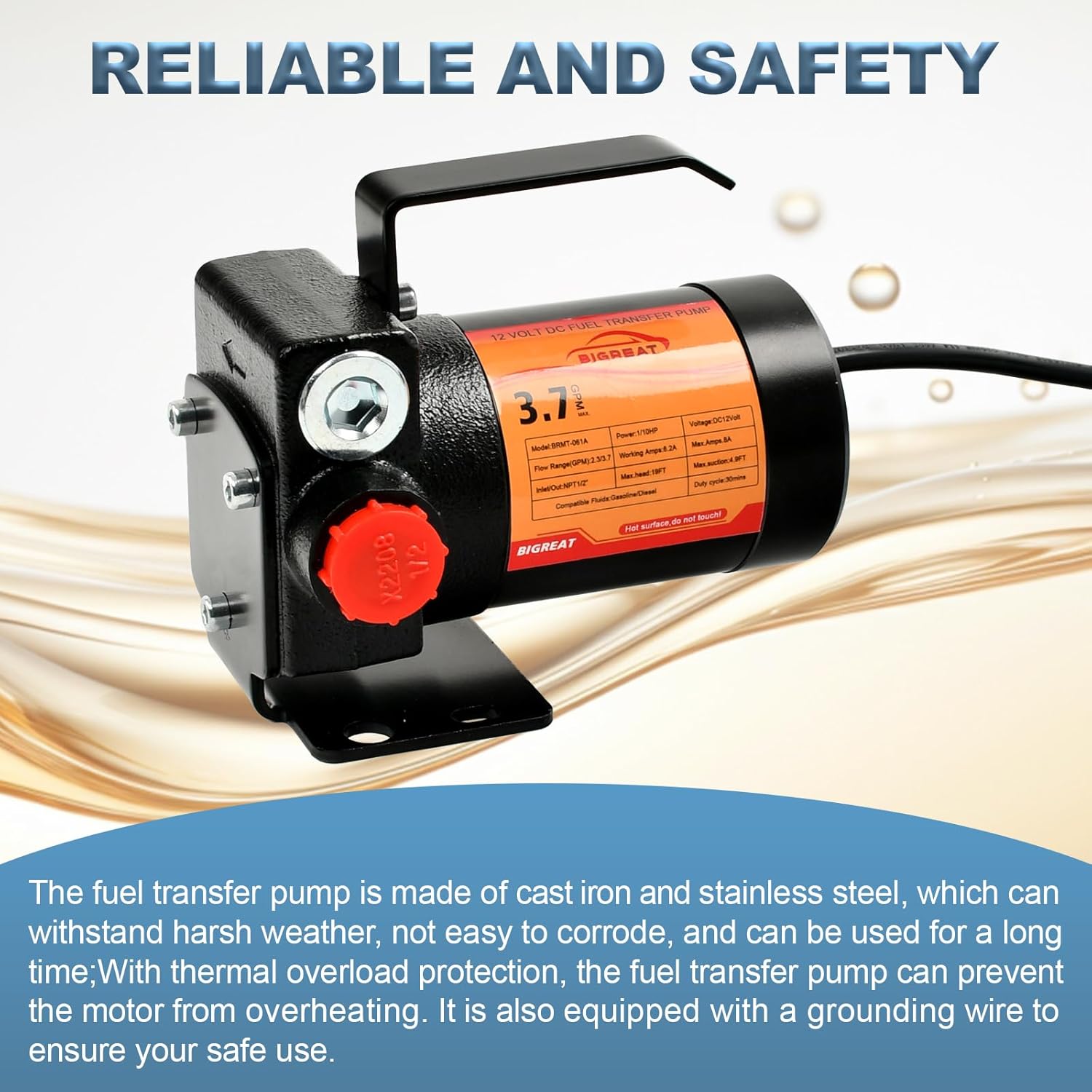 3.7GPM 110V AC Gasoline Fuel Pump, Self-priming Oil Transfer Pump Kit With Handle,Reversible Pumping, Overheat Protection, Explosion-proof,For Gasoline, Diesel, Kerosene & Mineral Oil