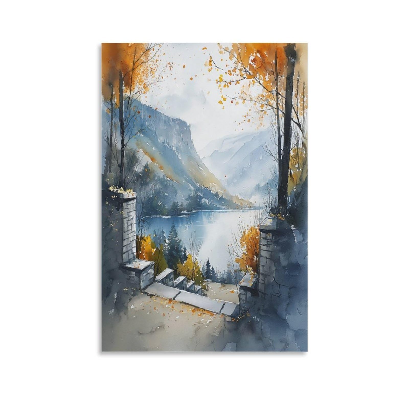 XWYMXZ Finger Lakes Watercolor Painting Travel Posters 20x30inch(50x75cm) Vintage Watercolor Canvas Art