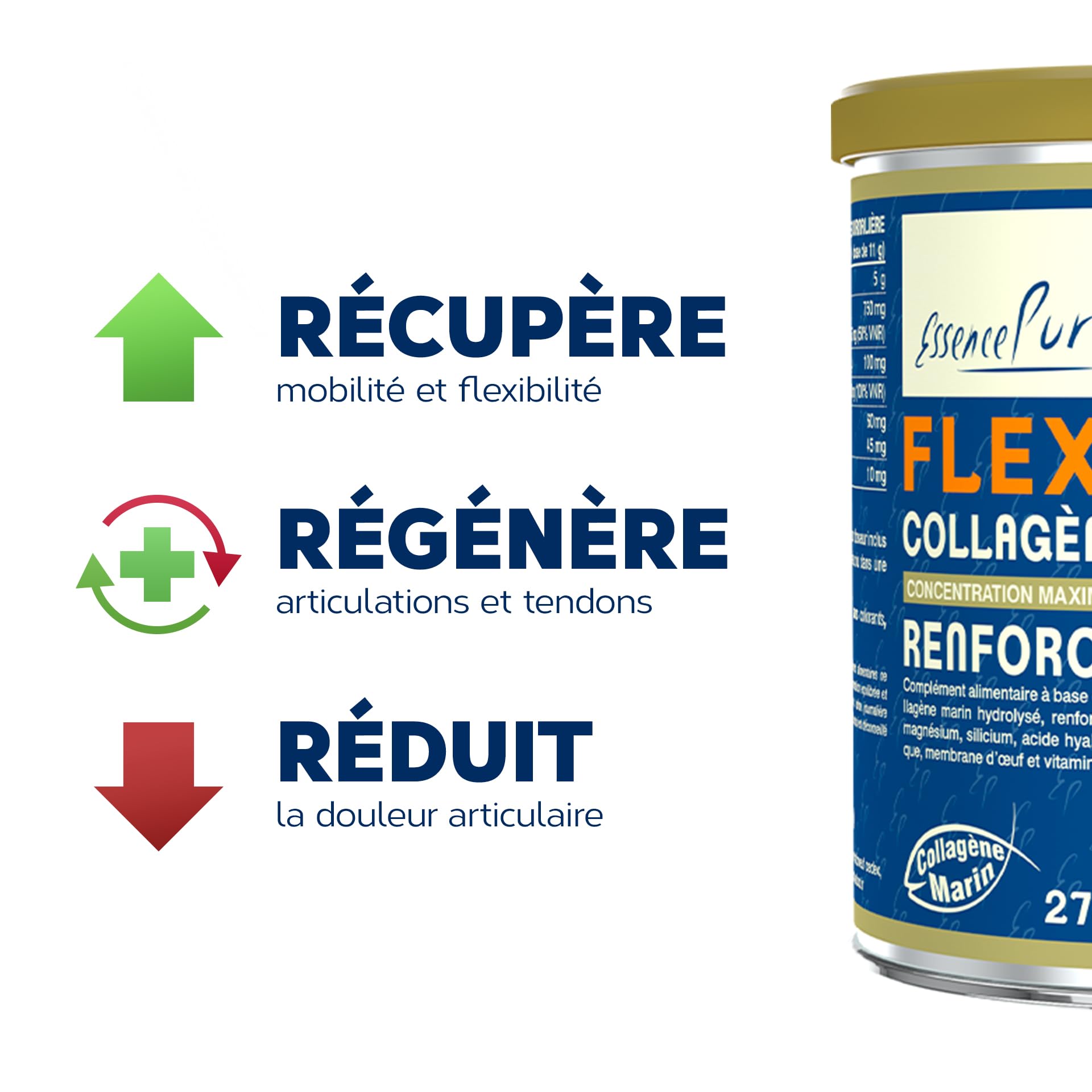 Collagene Marin Poudre 275g | Peptan Collagen Peptides (5g) Collagene Magnesium, Ovomet et Silicium Organique | Complément Alimentaire Articulation Flexi Essence Pure| Api-Nature