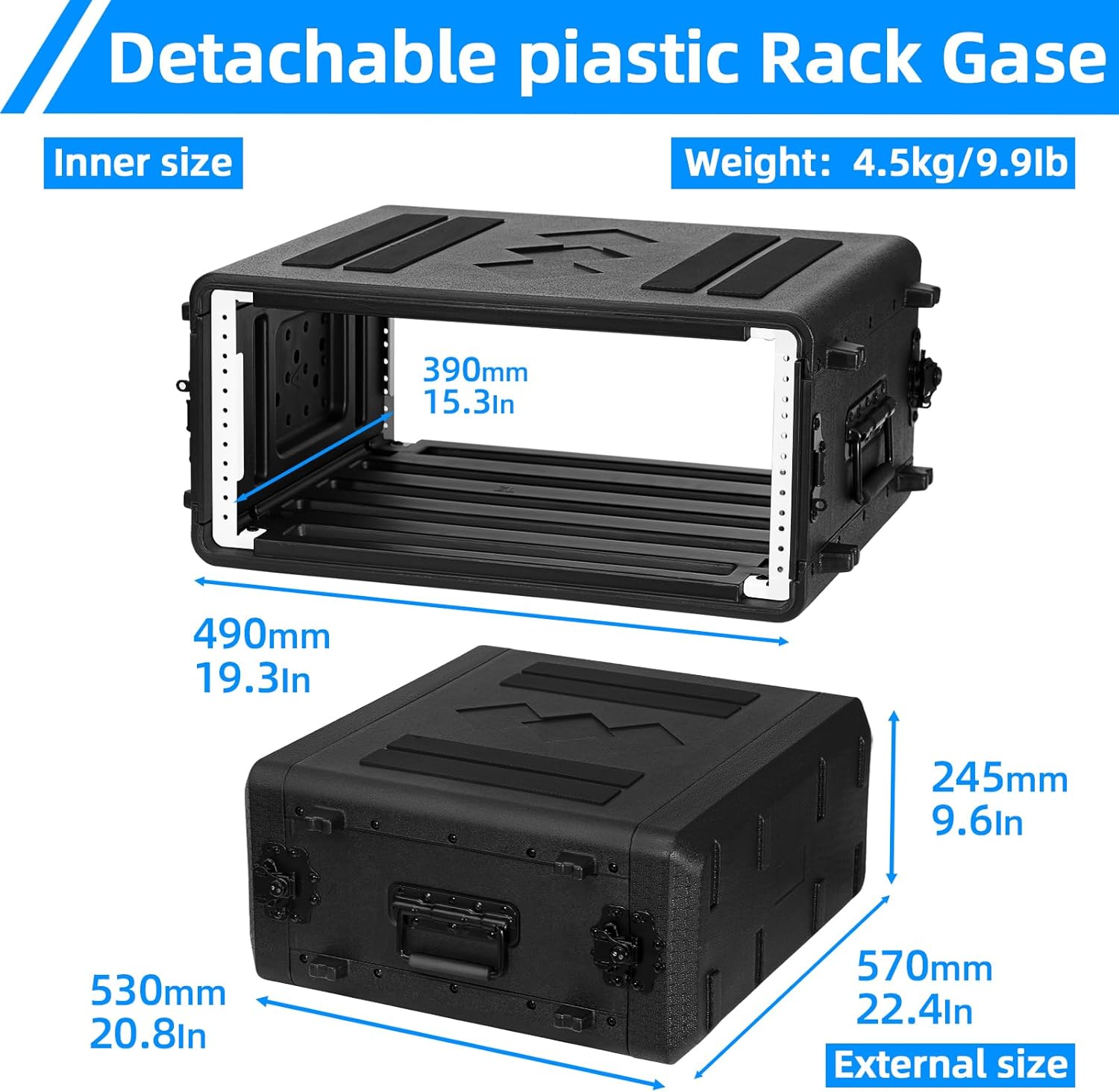 4U Rack Case Shallow 17" Depth, 19" Rackmount Flight Cases Easy Installation Portable Carry Watertight Dust Proof 2 Space Shockproof Mount Racks with Microphone Compartments Space Saving 4U Rack Case 17" Deep