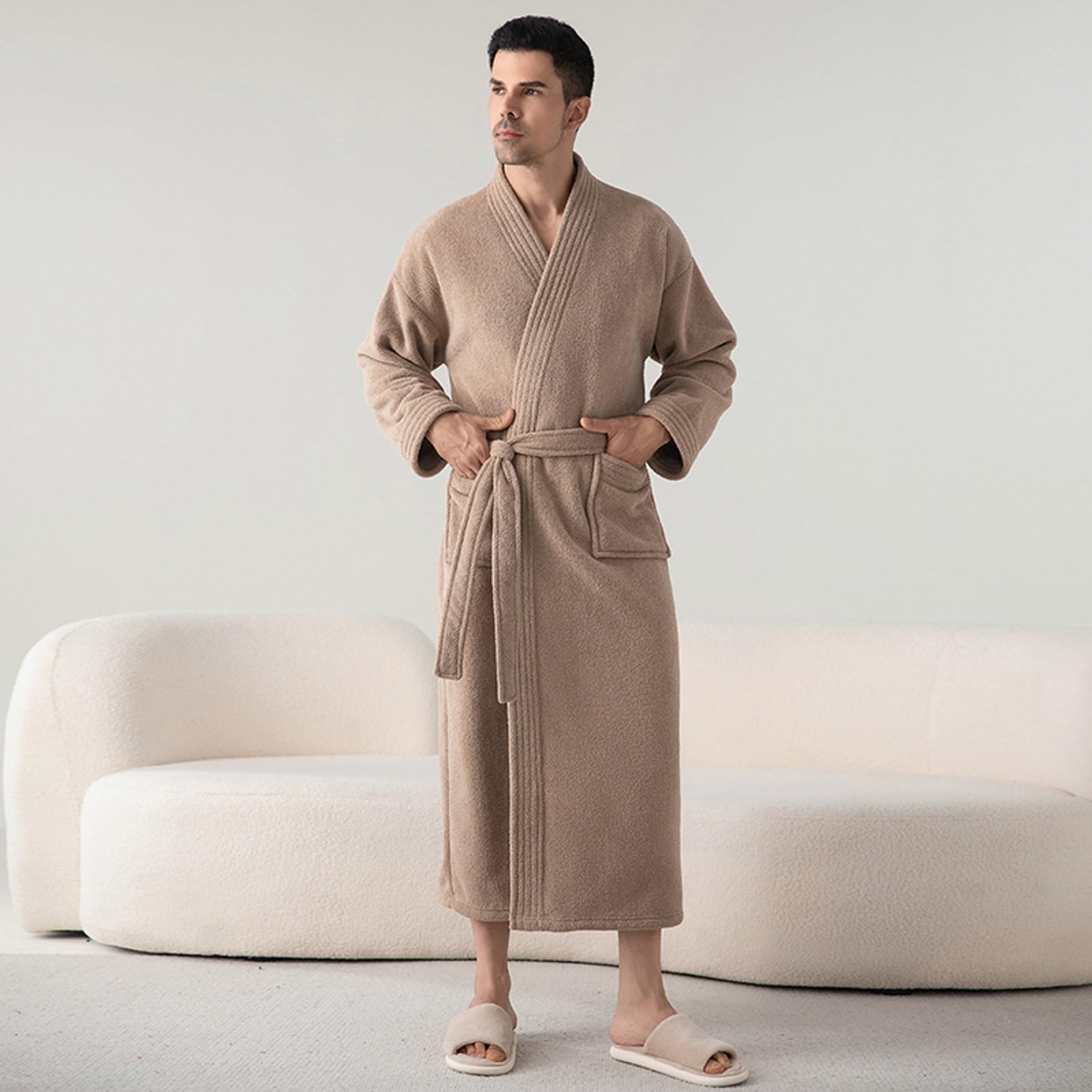 Générique Pyjama pour Hommes-Peignoir d'hiver en Flanelle épaisse pour Homme Nouveau modèle Long avec Doublure Fourrure Confortable Maison