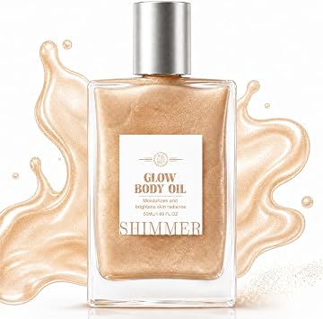 Body Shimmer Oil, Glow Oil for Body & Face, Instant Skin Radiance & Hydration - Waterproof Non-Sticky Liquid Highlighter Spray Body Luminizer, Moisturizing Shimmering Body Glow Oils, Lightweight, 50ml