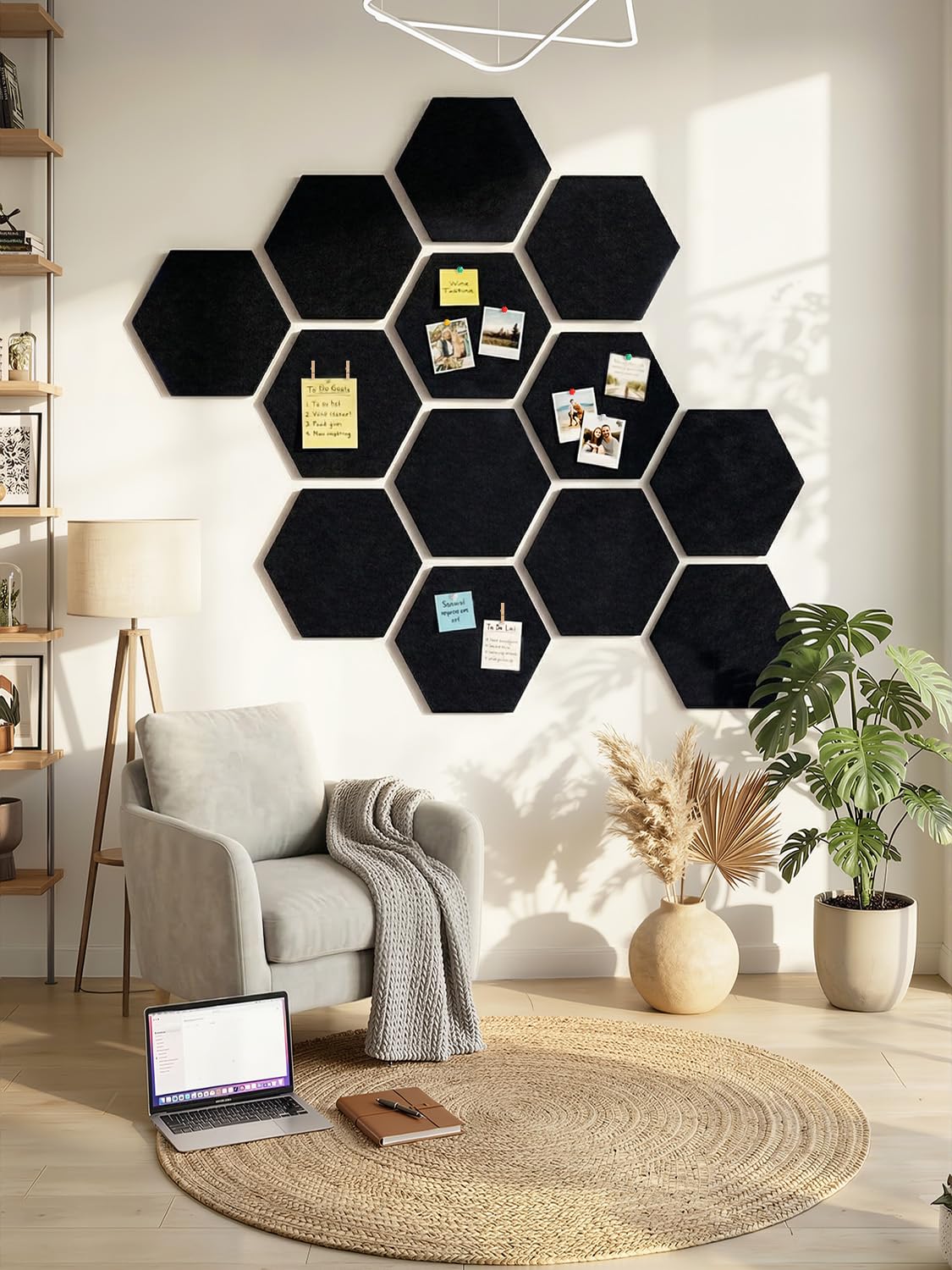 Bacheca esagonale in feltro, con 30 spille, 8 pin, per casa, ufficio, cucina, feltro, per foto, promemoria