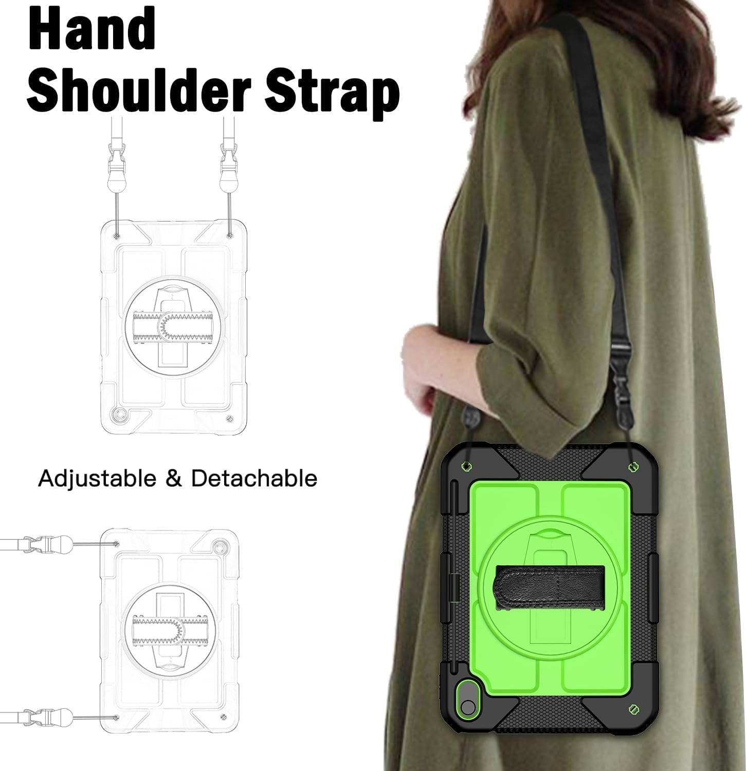 BMOUO Case for iPad (A16) 11th Generation 11" 2025/iPad 10th Generation 10.9 inch 2022, 360 Rotating Stand & Pencil Holder & Hand Shoulder Strap Shockproof iPad 11th/10th Generation Case, Green