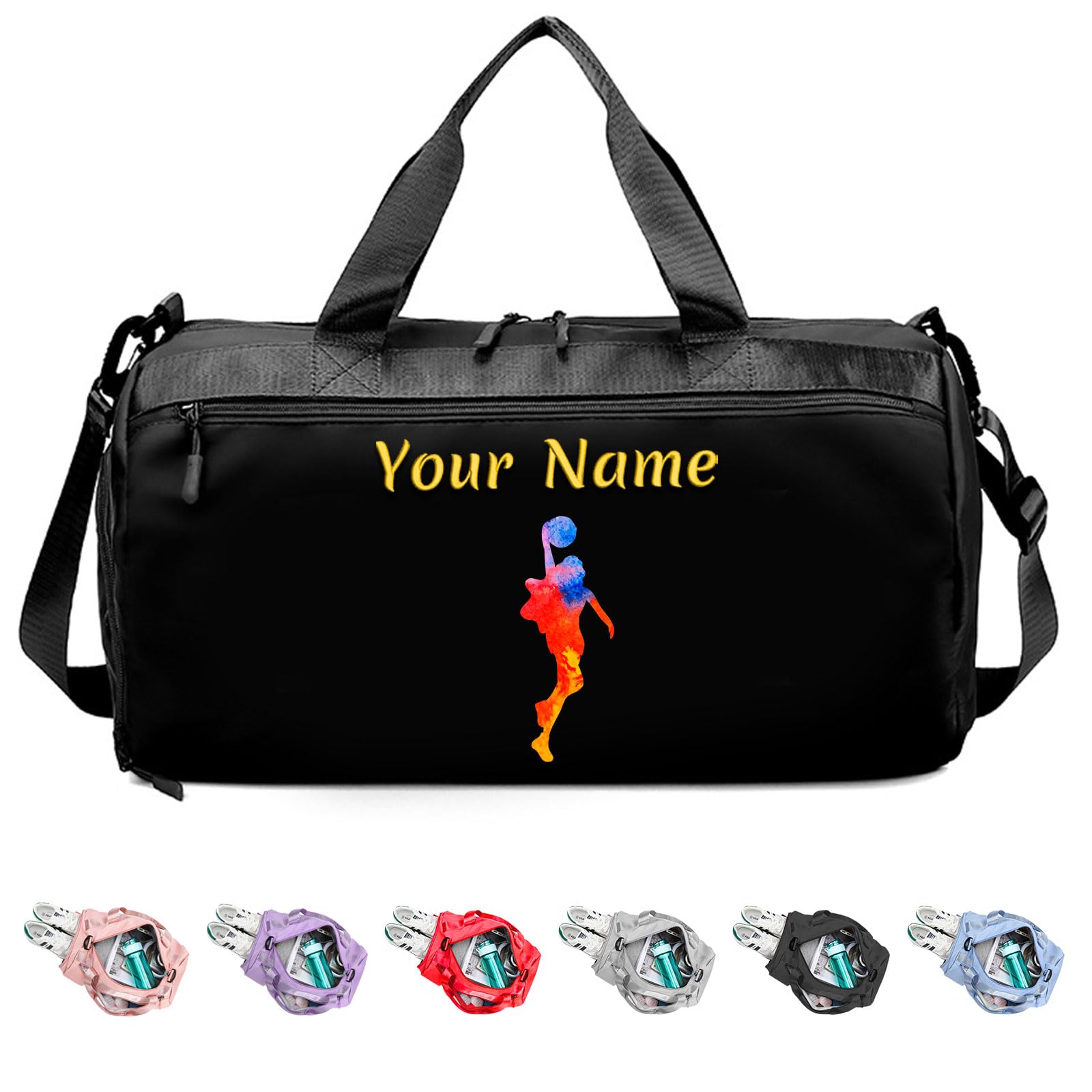 Personalized Duffel Bag with Name, Custom Sports Gym Bag for Men Women, Gift for Fitness/Travel Enthusiasts - Adjustable Shoulder Strap - with Dry Wet Pocket & Shoes Compartment - Black