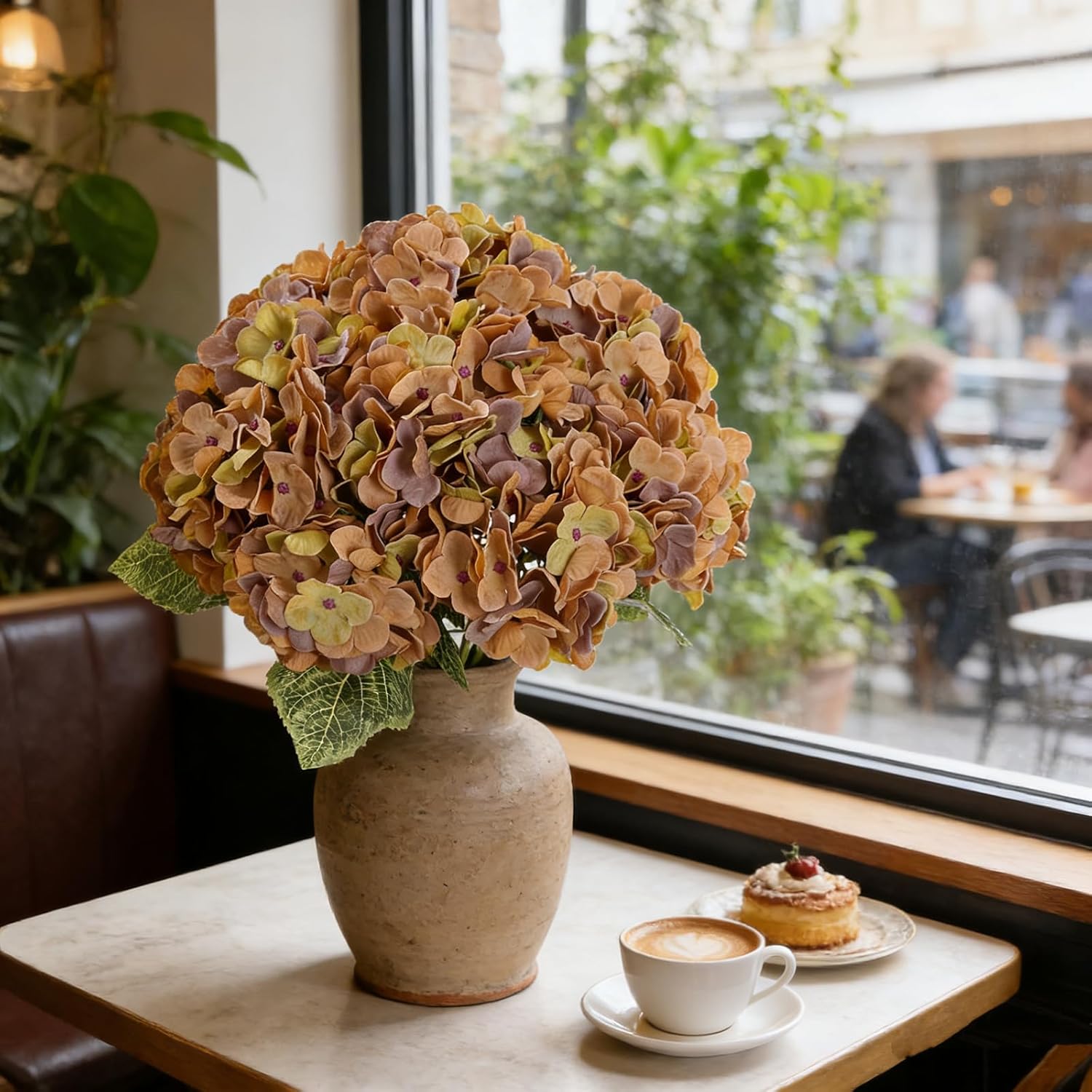 Kimura's Cabin 2 Bouquets Faux Hydrangea Flowers Vintage Artificial Silk Hydrangeas 10Heads Fake Floral Arrangements Wedding Party Autumn Garden Home Kitchen Table Center Decoration (Brown) - Image 5