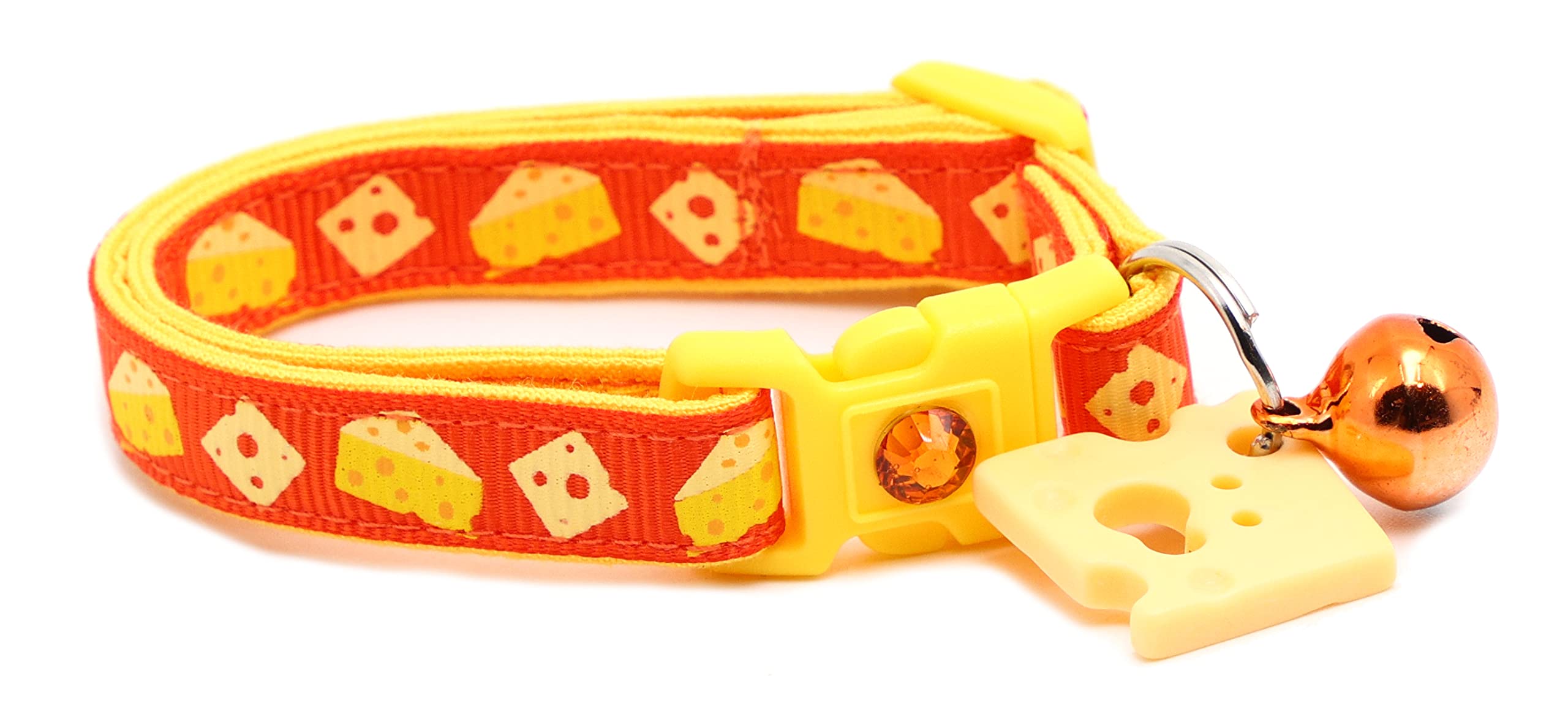 Käse-Katzenhalsband Mit Glöckchen & Anhänger – Verstellbar, Mit Sicherheitsclip, Waschbar (Größe S–L)
