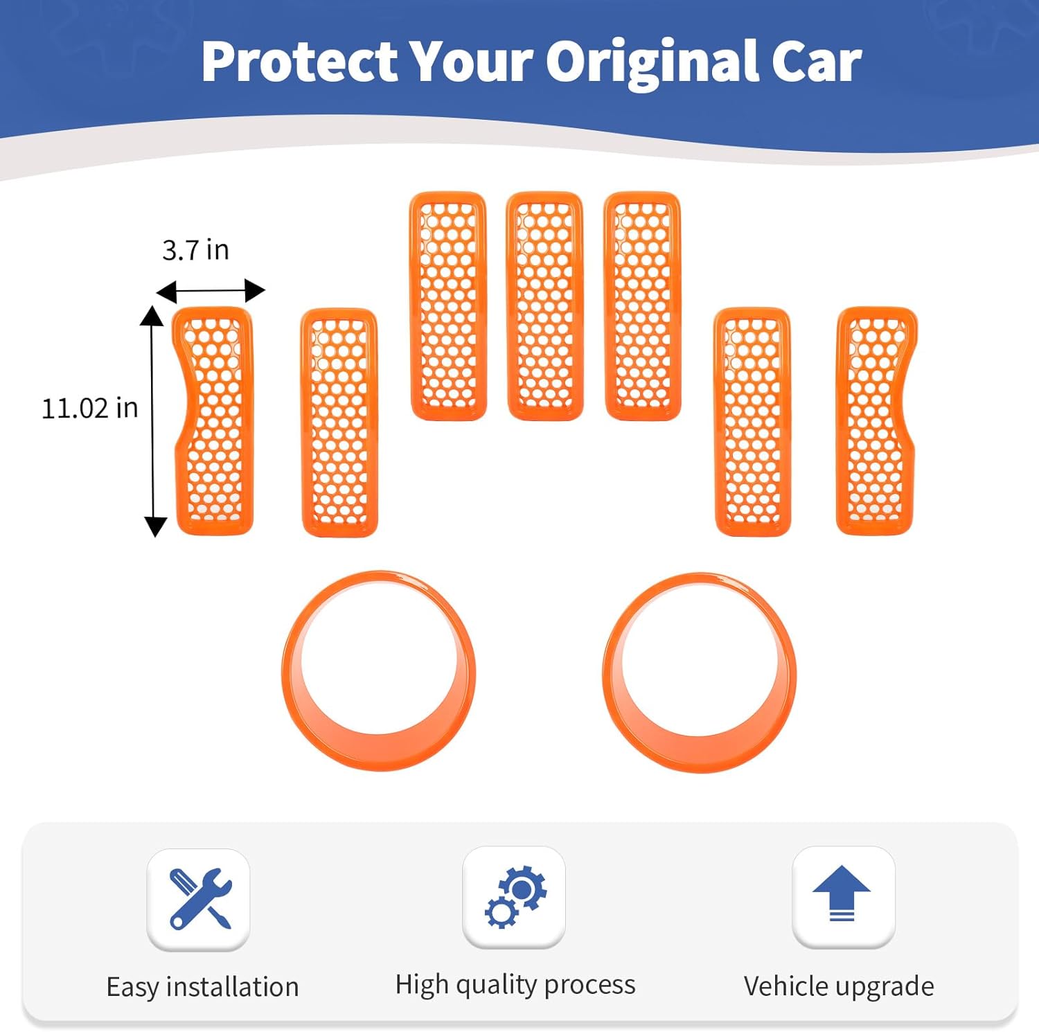for 2024 Wrangler Grille Inserts + Headlights Cover for Jeep Wrangler JL JLU Gladiator JT 2024 up Orange Exterior Accessories 9pcs