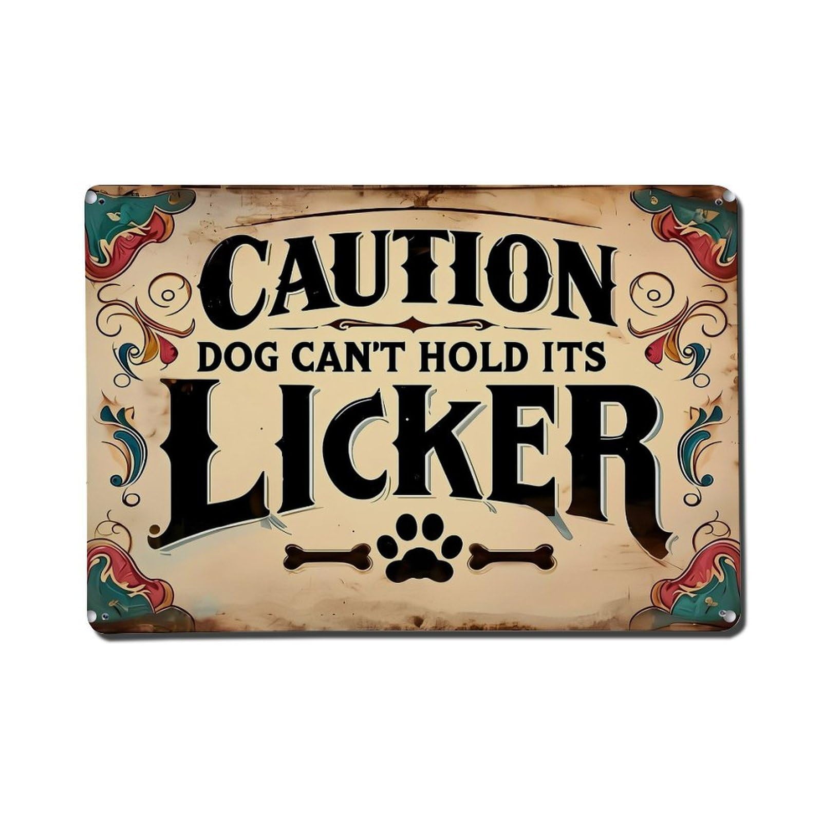 Jdfenggu Vintage Caution Dog Cant Hold Licker Retro Metal Tin Sign, Metal Poster For Bar, Home, Man Cave, Kitchen, Laundry Room Art Decor 8X12 Inch