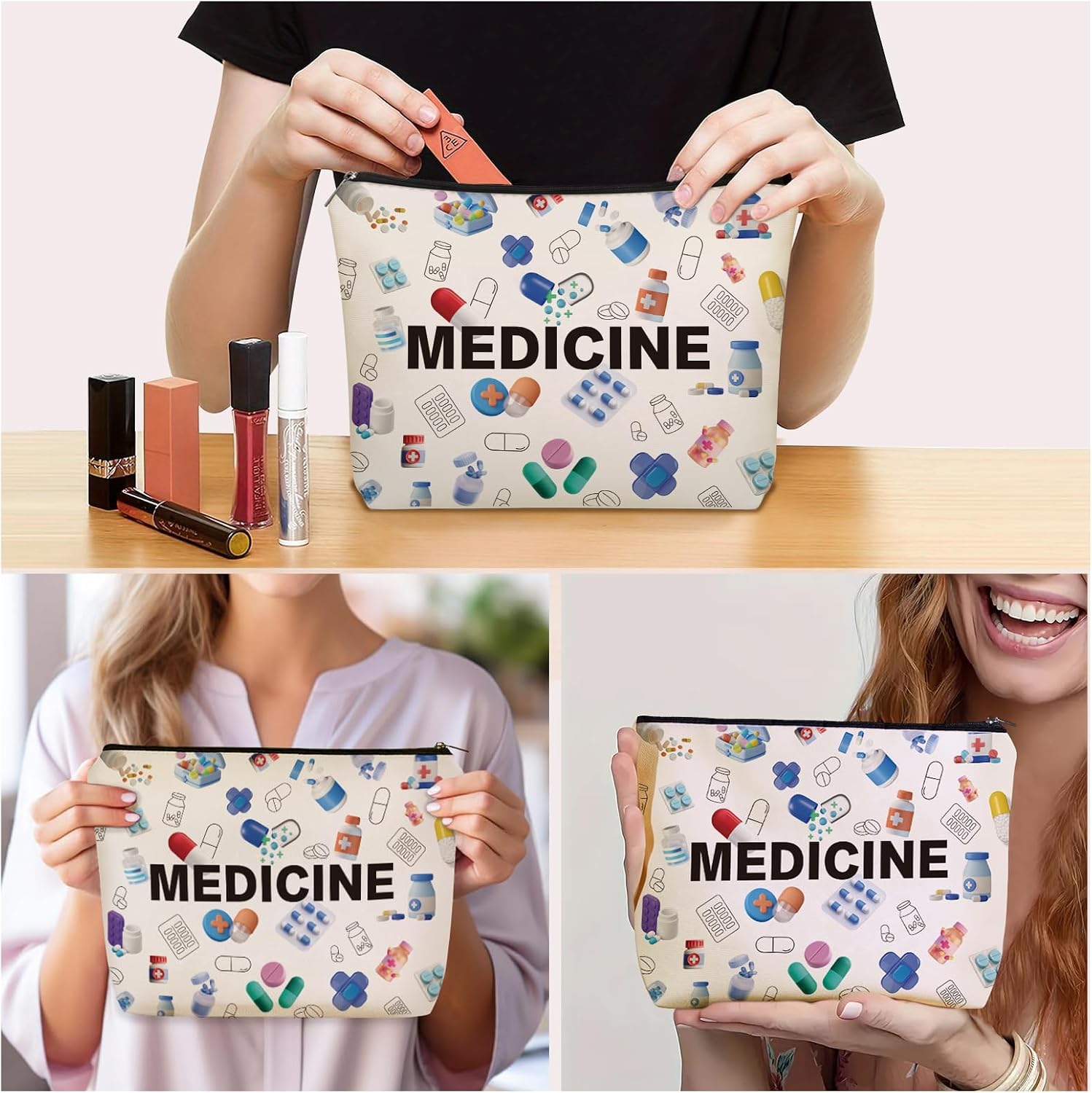 Medicine Makeup Bag Gifts: Colorful Medical Themed Cosmetic & Toiletry Organizer Pouch For Teen Girls & Women Doctor Nurse Healthcare.Ideal Gift For Travel, Birthdays, & Christmas.