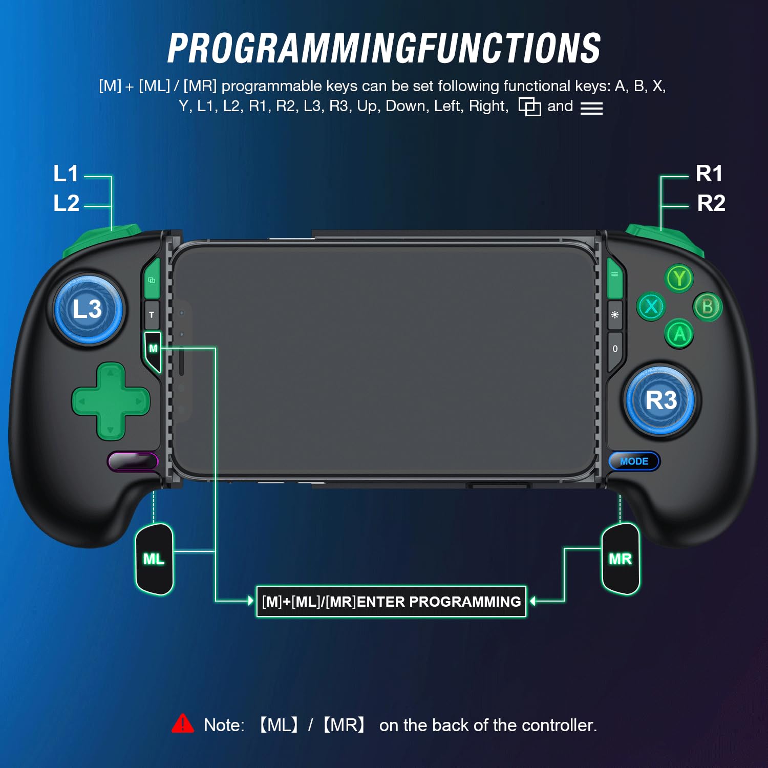 Controller wireless per iPhone/Android con joystick Hall, controller di gioco mobile con supporto per custodia, compatibile con console Steam Link, Roblox, PlayStation