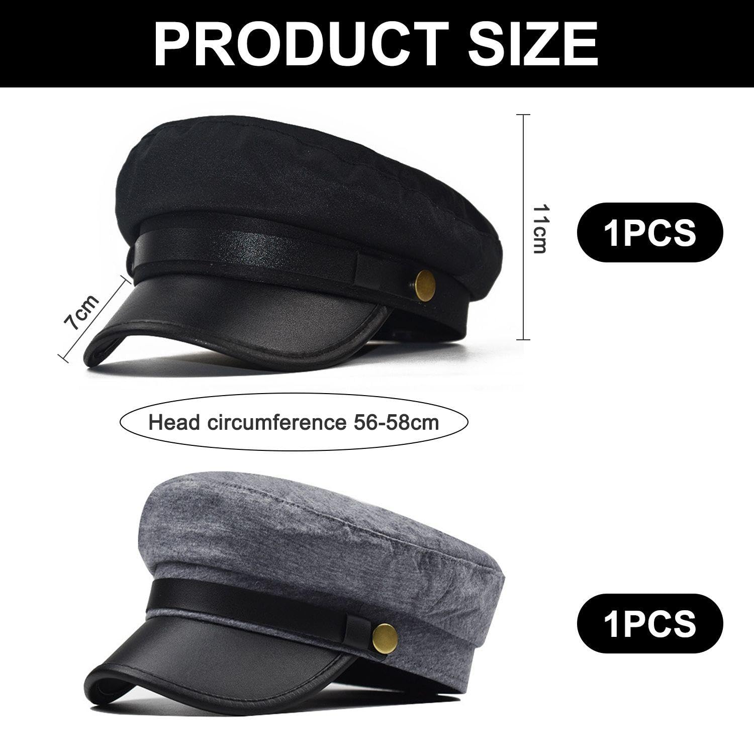2 Pieces Flat Driver Cap Set - Black Simple Retro Hat for Cosplay and Driver Clothing Supplies Accessories - Image 2