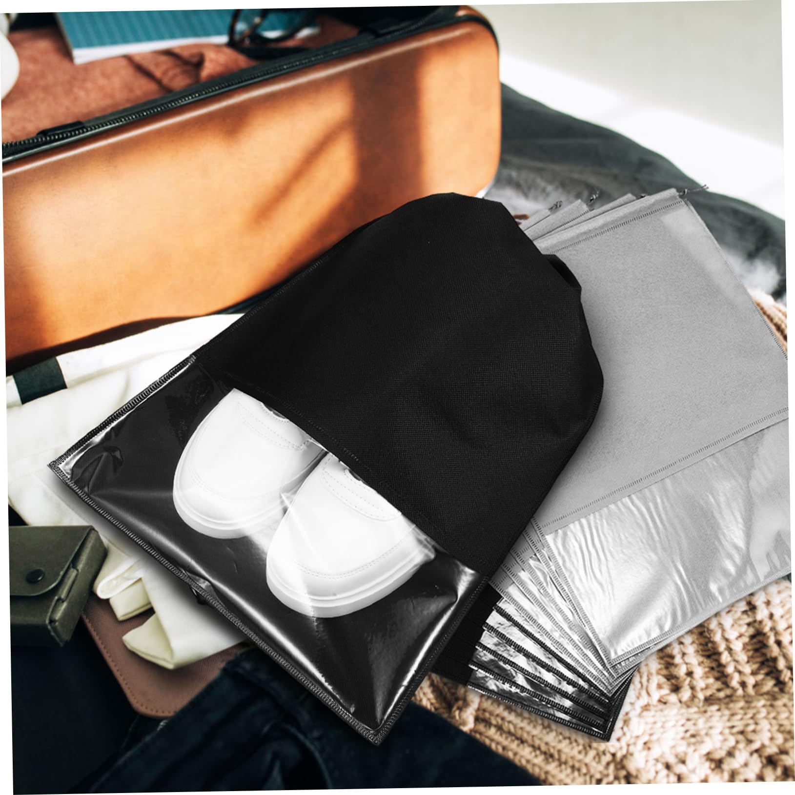 minkissy 20Stücke Schuhtaschen mit Kordelzug wasserdichte Aufbewahrungstaschen Vlies für Reisen Transparentes Fenster Einfachen Erkennen für Damen Herren