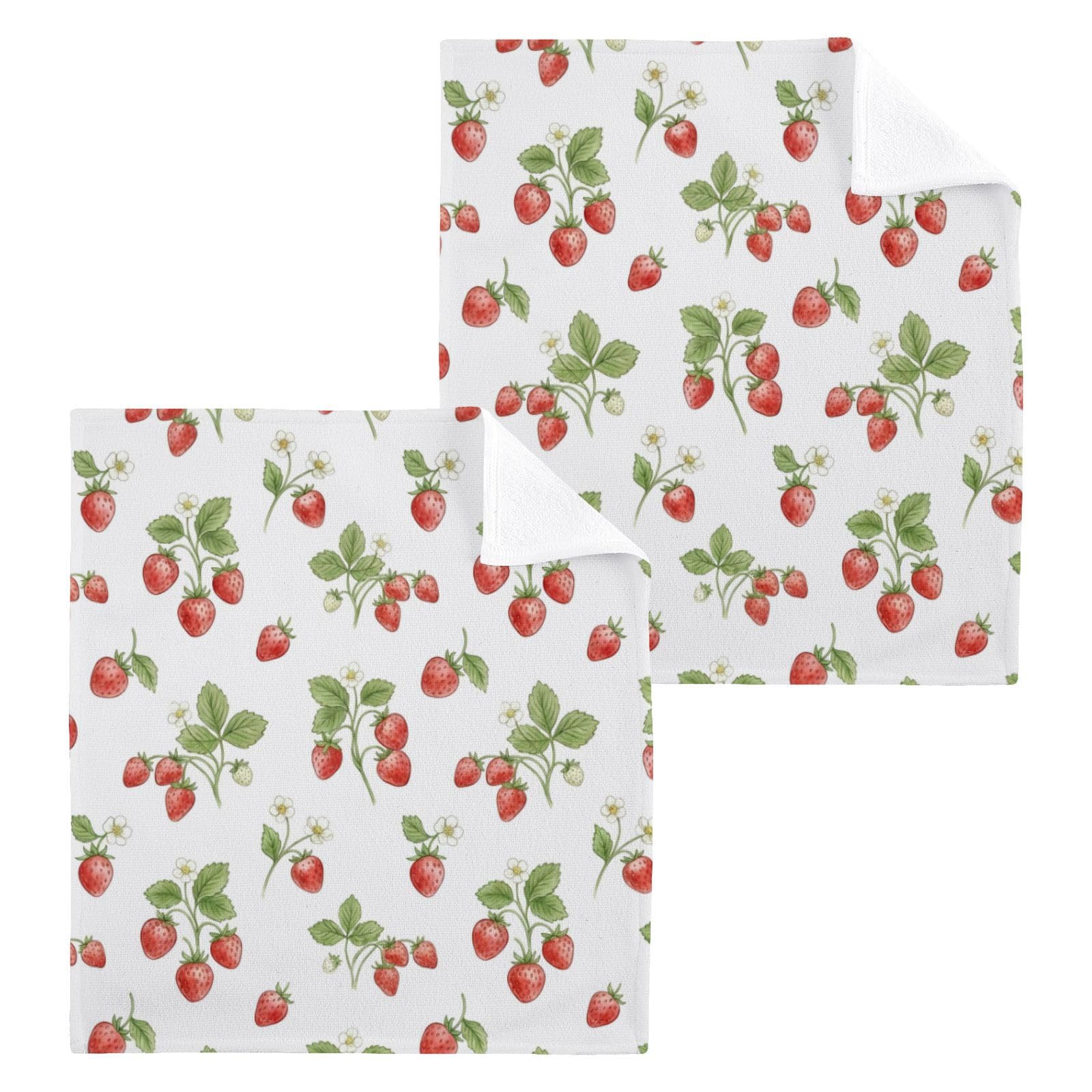 BOESI Watercolor Strawberry 12x12in Cotton Washcloth,Face Towel