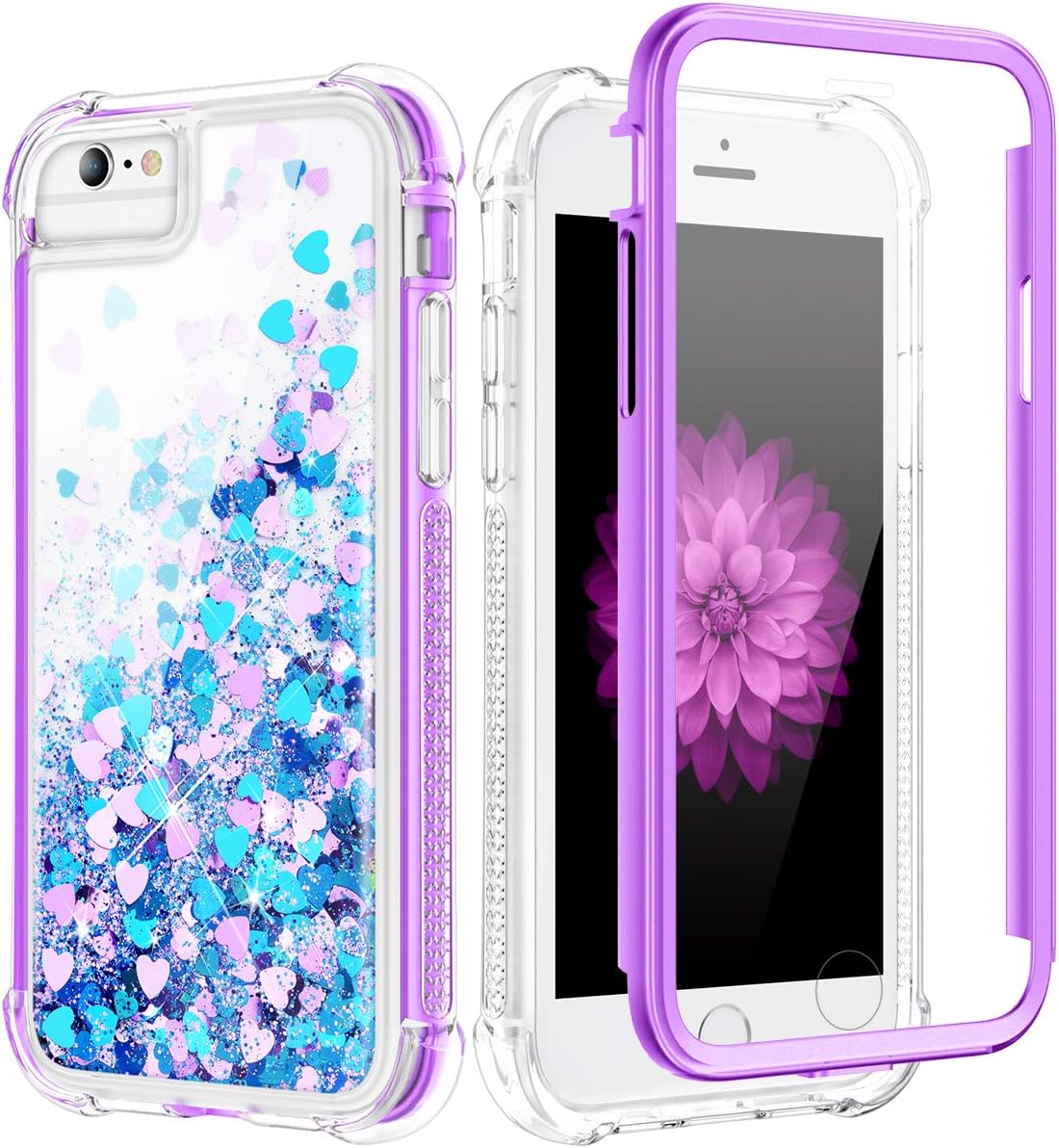 Caka Case for iPhone 7 Plus, iPhone 6 Plus 6S Plus 7 Plus 8 Plus Glitter Case Girly Girls Women Bling Liquid Heavy Duty Full Body Floating Case for iPhone 6 Plus 6S Plus 7 Plus 8 Plus (Blue Purple)