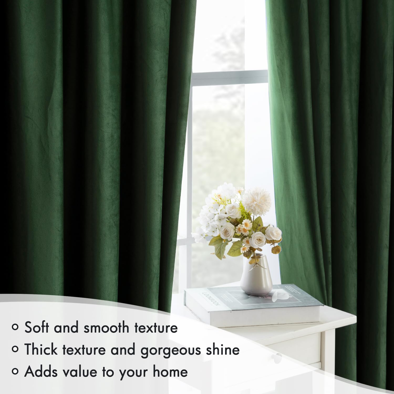 MIULEE Dark Green Velvet Pencil Pleat Darkening Curtains for Bedroom 2 Panel Set, Super Soft Luxury Home Decor Living Room - Image 4