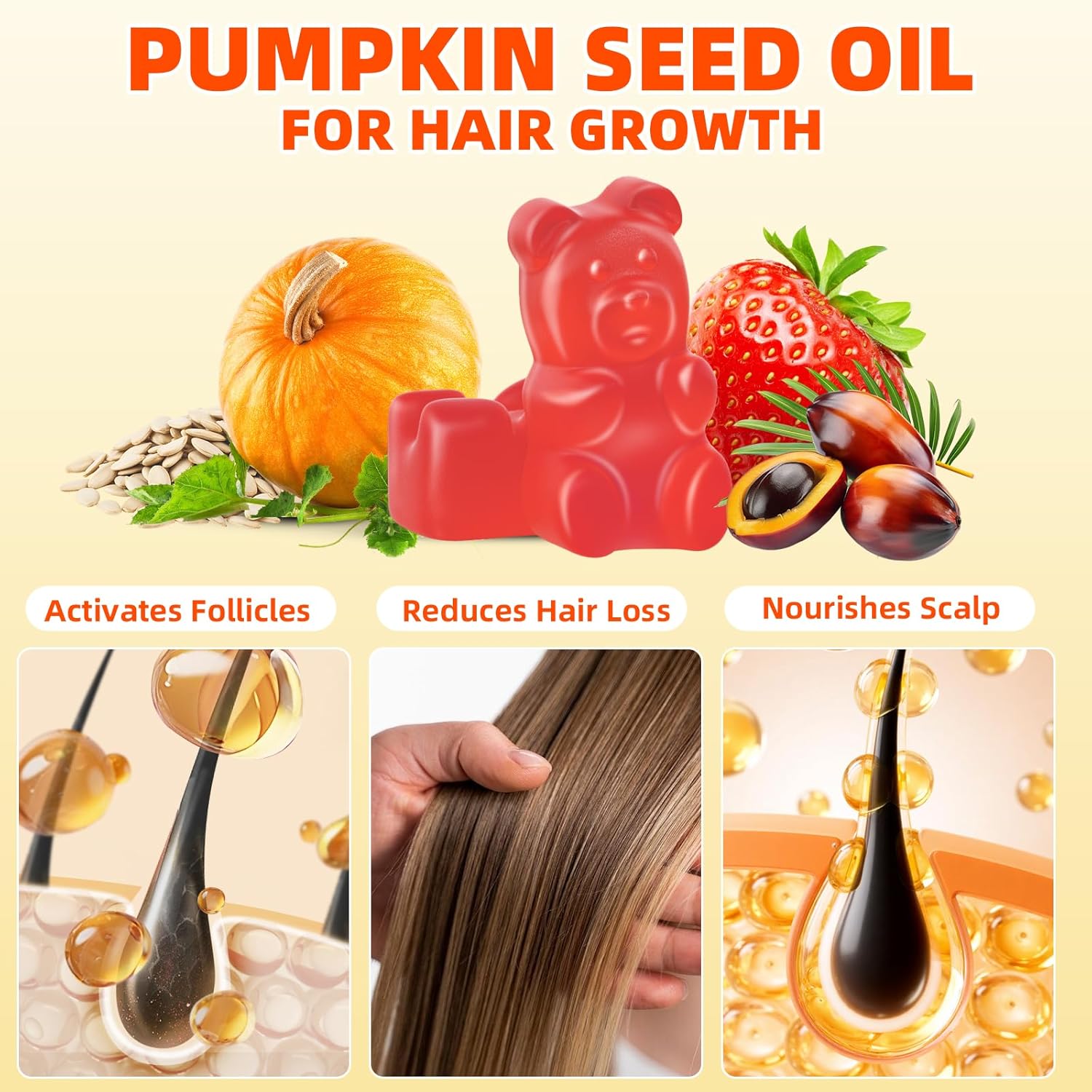 Pumpkin Seed Oil Supplement Gummies 4000mg with Saw Palmetto for Hair Growth & Skin Health, High Pure Extract for Women & Men Extra Strength Pumpkin Seed, Strawberry Flavor, 60 Count - Image 5