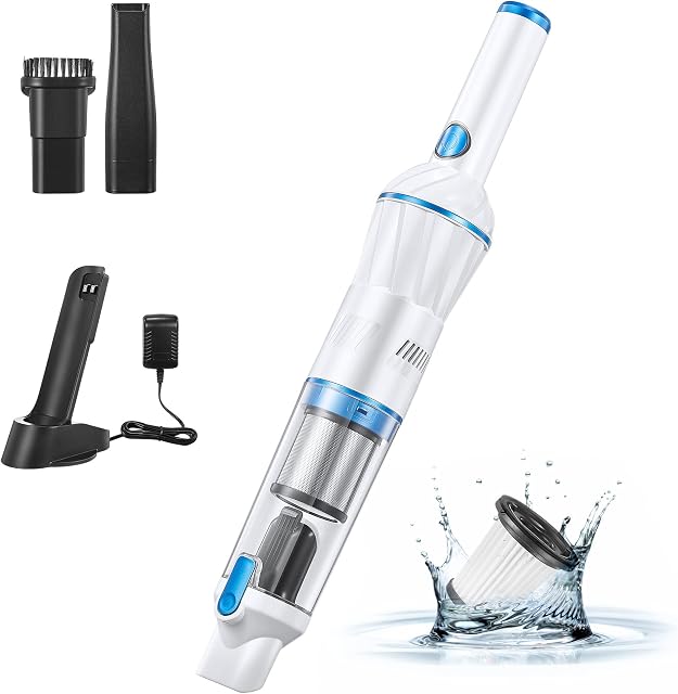 YYNN Handheld Vacuum, 12000pa Powerful Suction Car Vacuum Cleaner with 20min Run Time, Rechargeable Lightweight handheld vacuuming cordless for Car, Home, Pet, Office, White
