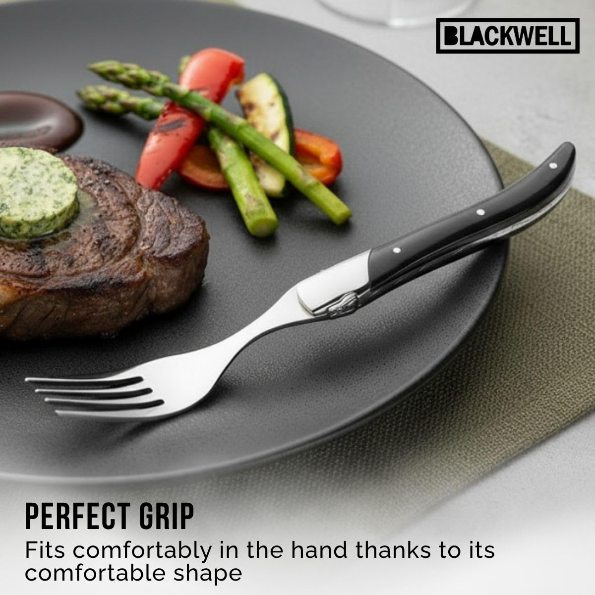 Blackwell Laguiole Steakbesteck Set 12-teilig | 6 Steakmesser + 6 Steakgabeln | Ebenholz | Edelstahl | Geschenkbox