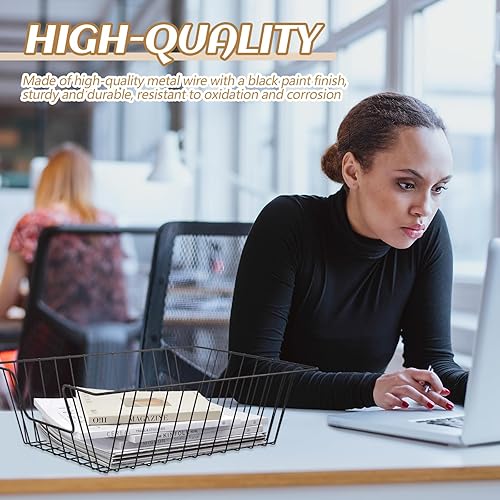 Vista 21 de Yeaqee 6 bandejas de papel de alambre apilables, organizador de escritorio de archivo, cesta de metal para escritorio, almacenamiento de cartas