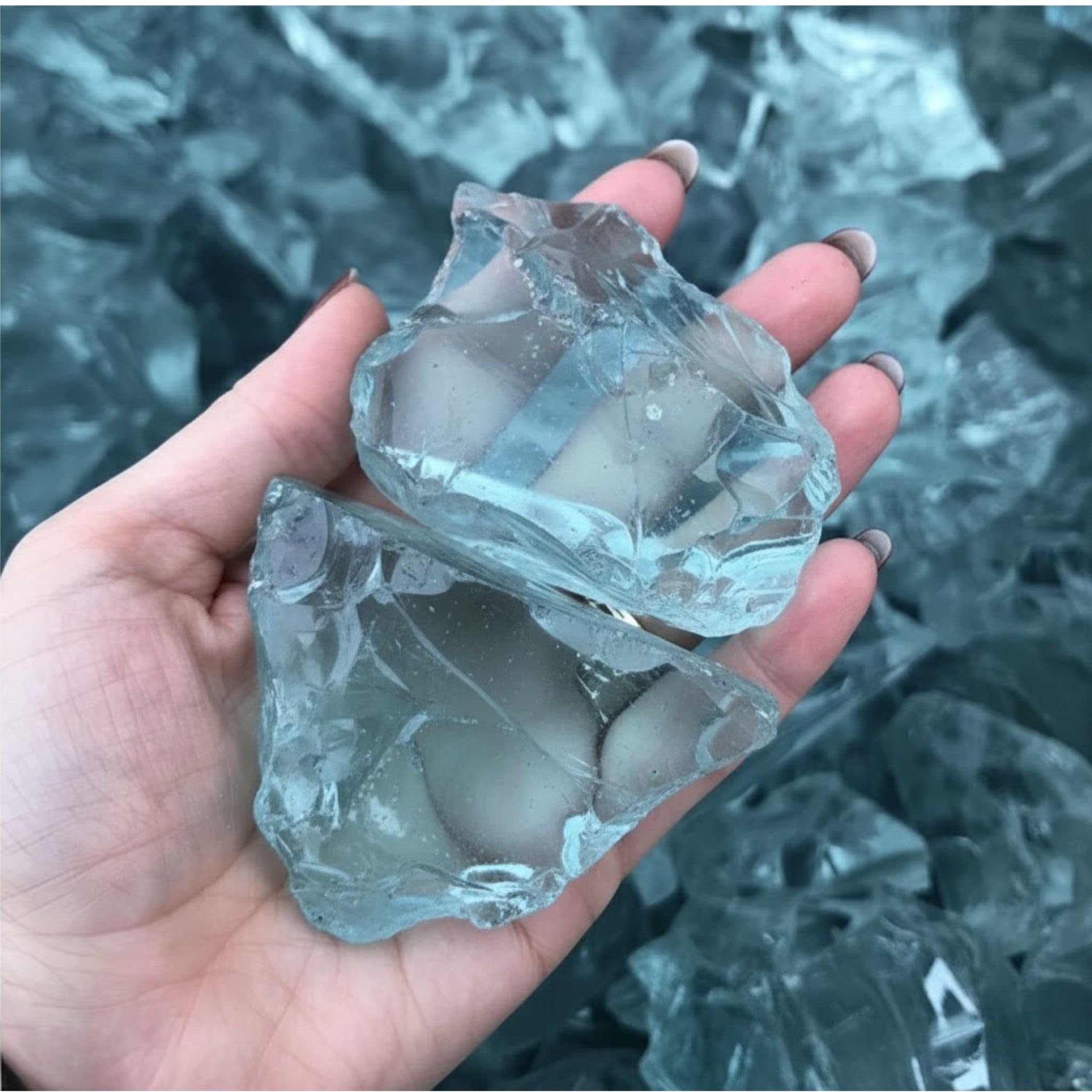 Glasbrocken Türkis 20 kg (5-10 cm) – Recyceltes Dekoglas für Biokamine, Gabionen & Garten | Wetterfeste Steine für Bodenvasen & Außenbereich