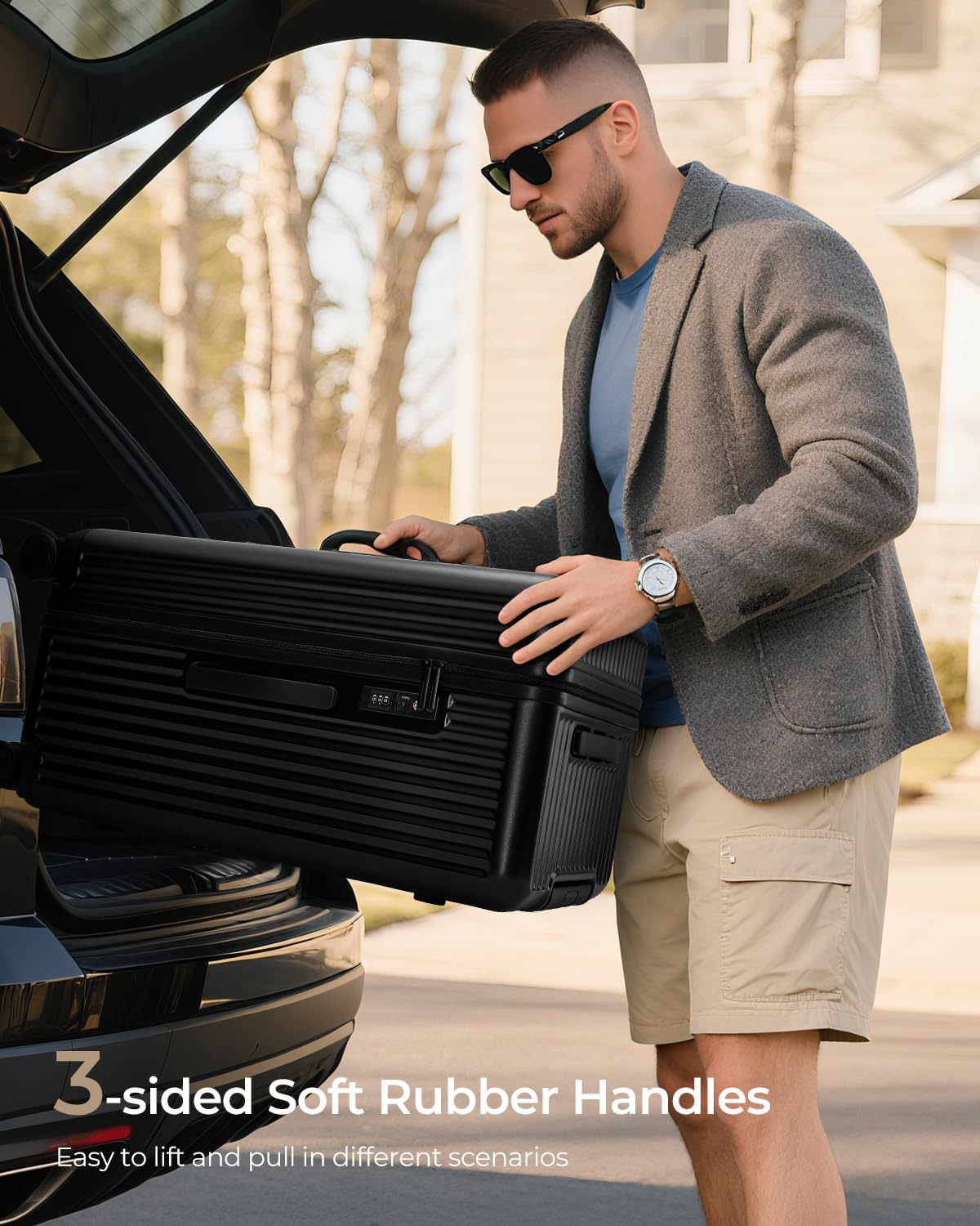 Trunk Luggage, 28 Inch Checked Luggage with Spinner Wheels, Lightweight PC Hard Shell Large Suitcase with TSA Lock, Removable Dividers (Black, 1PC)