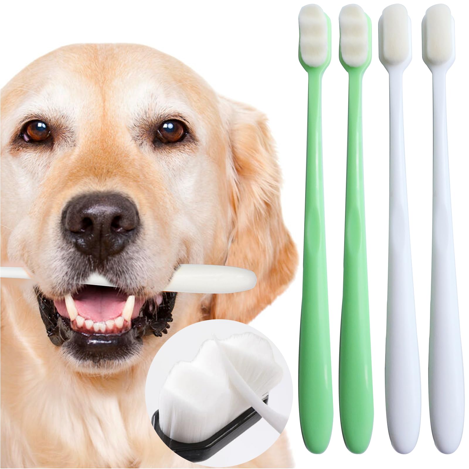 MoonyMars Dog Toothbrush Kit 4 Pack, Ultra Soft Dog Tooth Brush for Medium to Large Dogs & Cats, Pet Tooth Brushing Kit for Easy Dental Cleaning, Soft
