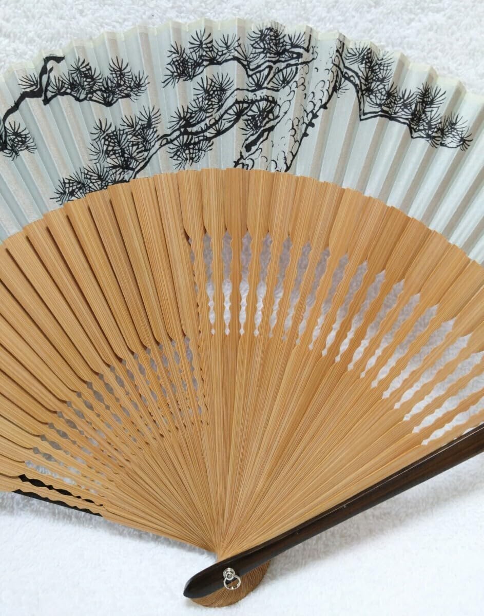 Amazon.co.jp: 京都/宮脇賣扇庵 扇子 グレーに松のお柄 布張り 中骨長