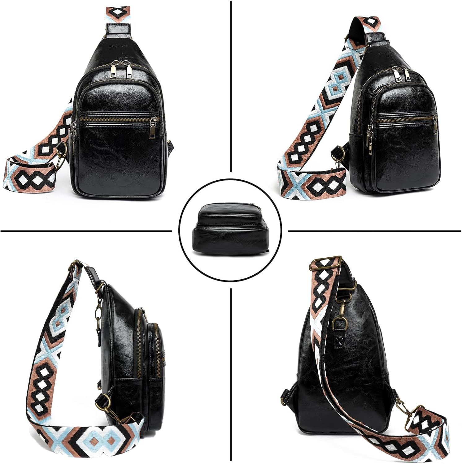 Small Sling Bag for Women Backpack Crossbody Fanny Pack, Chest Bag with Adjustable Strap, Waist Pack for Traveling Black - Image 2