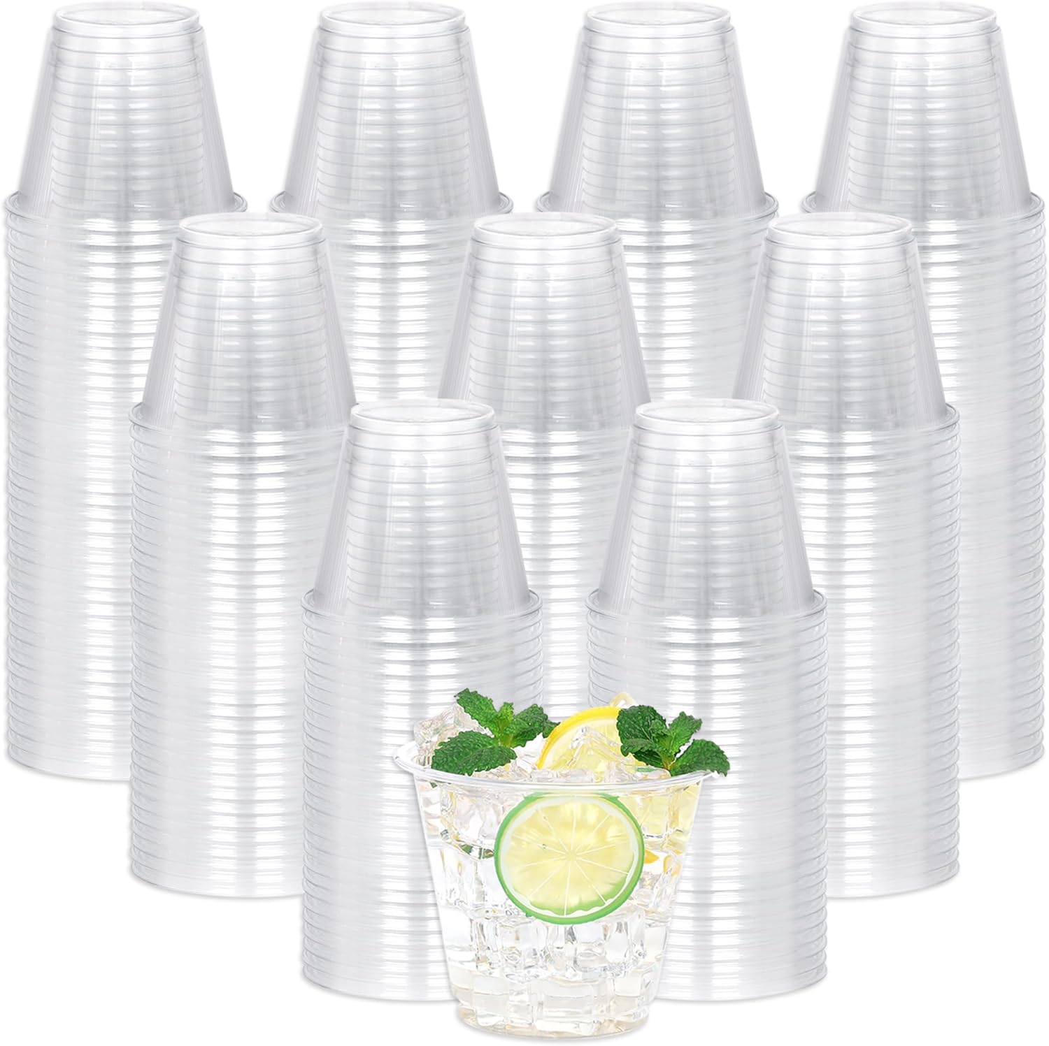 9 oz Clear Plastic Cups, 600 Pack Disposable Crystal Punch Cups for Party,Sturdy Recyclable PET Clear Cocktail Tumblers Wine Cup for Wedding,Birthday,Christmas