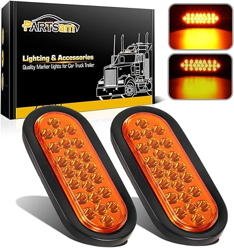 Partsam 2 luces LED ovaladas de 6 pulgadas, color ámbar, 24 LED, luces LED ovaladas de 6 pulgadas, intermitentes y luces de estacionamiento, montaje