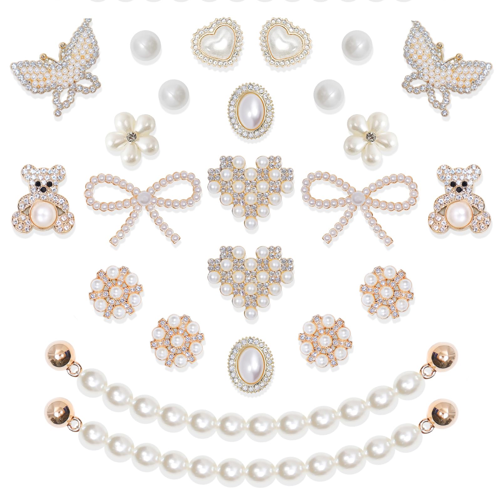 24 Pcs Shoe Charms Chain Accessories for Women Pearl Shoe Decoration Charms