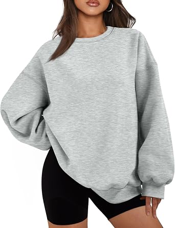 Womens Oversized Fleece Crew Neck Sweatshirts Long Sleeve Casual Pullover Plus Size Fall Sweatshirts