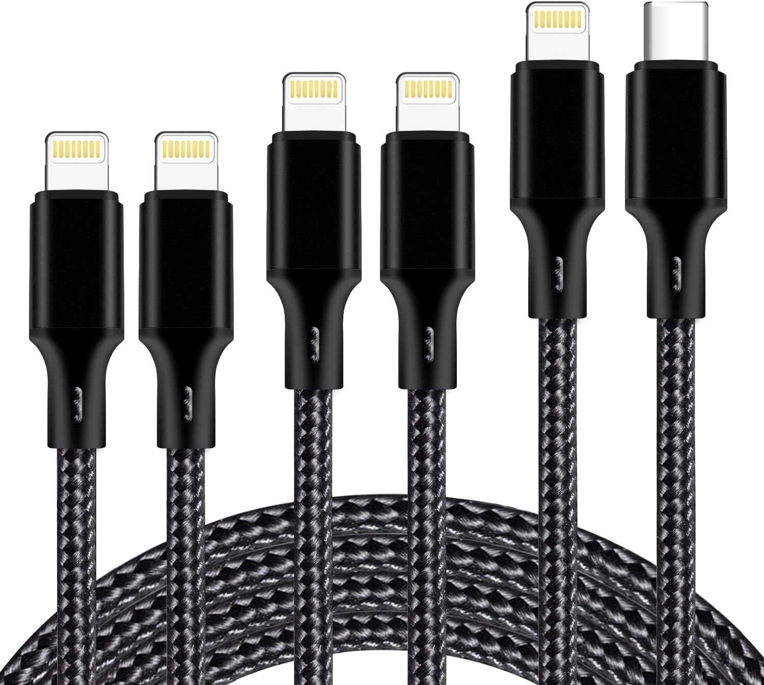 cugunu USB C to Lightning Cable 5 Pack 3/3/6/6/10FT iPhone Charger Apple MFi Certified Power Delivery Fast Charging Cord Compatible with iPhone 14/13/12/11/XS/XR/X/8 - Black