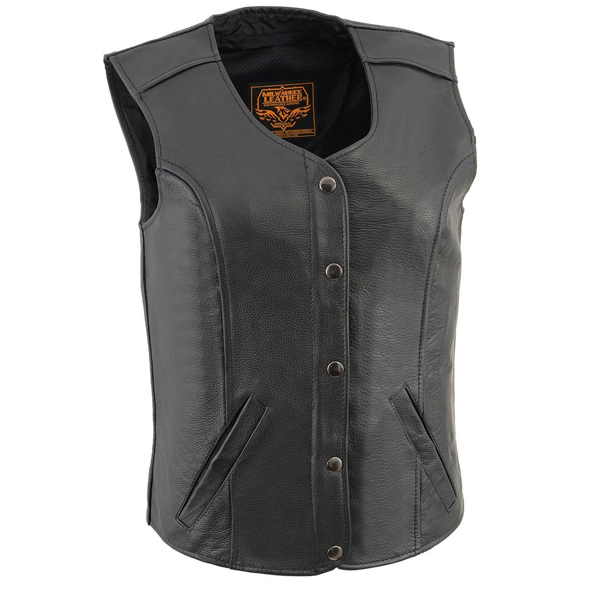 Milwaukee Leather LKL4701 Women's Black Premium Leather Motorcycle Rider Vest w/Classic 4-Snap Closure - Small