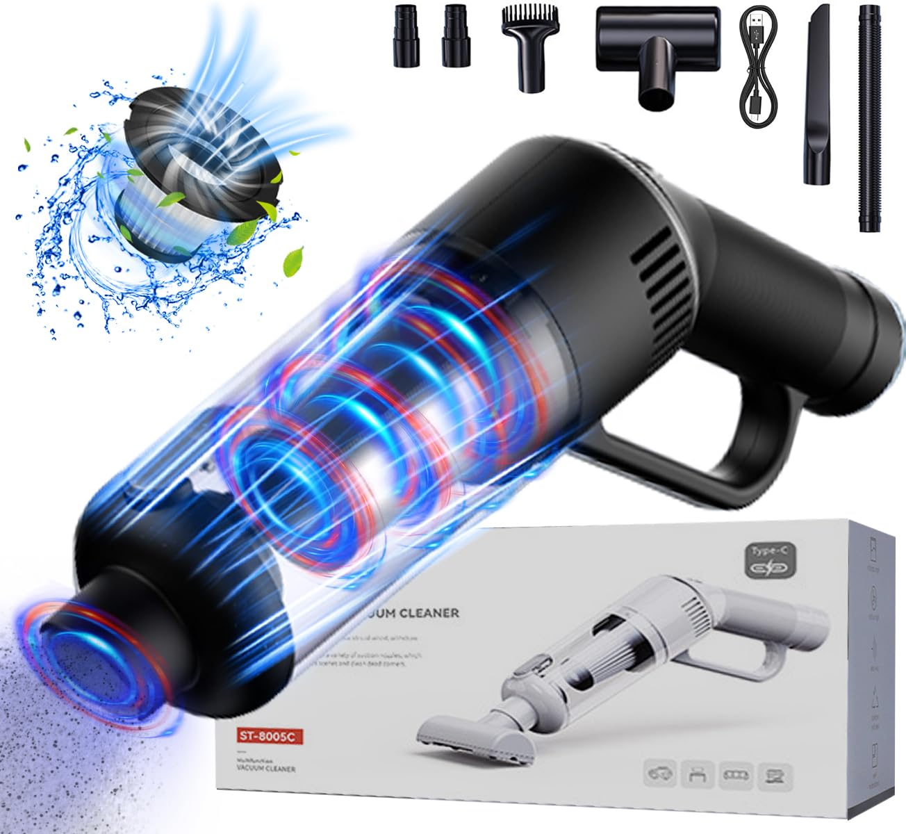 Aspirador de Mano Potente 16000PA, Aspiradora de Coche Sin Cable, Mini Aspiradora Portátil Recargable de Mano Inalámbrica con Filtro HEPA, Autonomía de 25 Minutos, para sólidos y líquidos