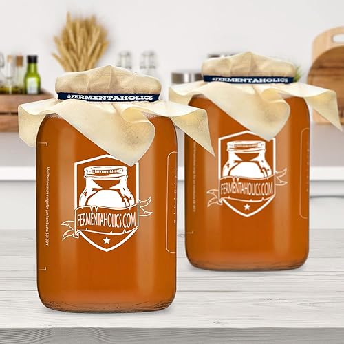 Miniatura 3 de Paquete de 2 tarros de Kombucha impresos, tarros de vidrio de 1 galón para elaboración casera, notas impresas en el frasco, incluye cubierta de