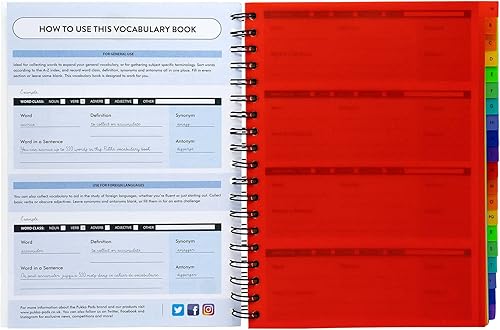 Miniatura 4 de Pukka Pad Libro de vocabulario B5 con capacidad de 520 palabras, incluye 20 divisores alfabetizados reposicionables, aprende sinónimos, antónimos y