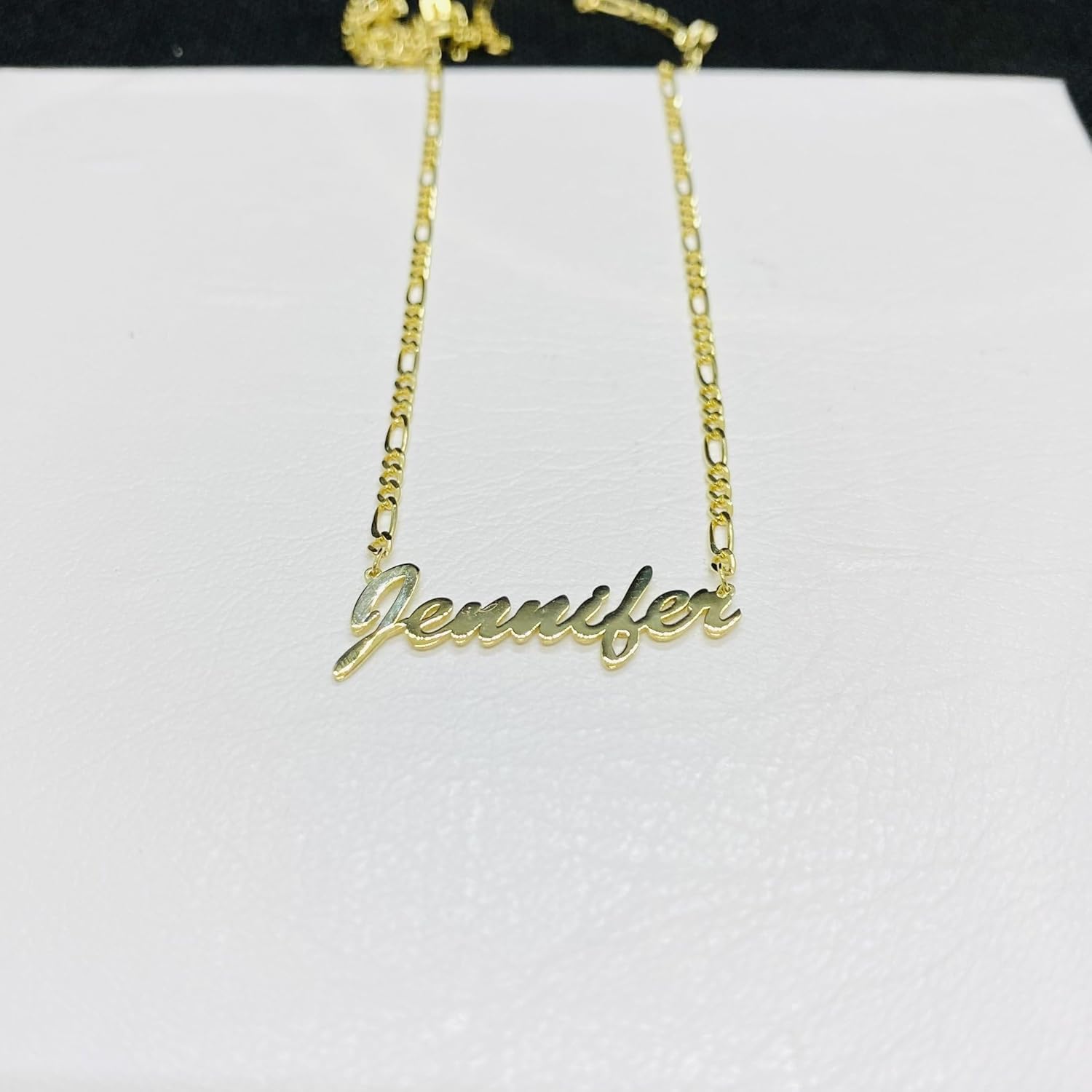 14K Solid Gold Figaro Chain Custom Name Necklace, Personalized Gifts, Customize Name Pendant, Birthday Christmas Gift