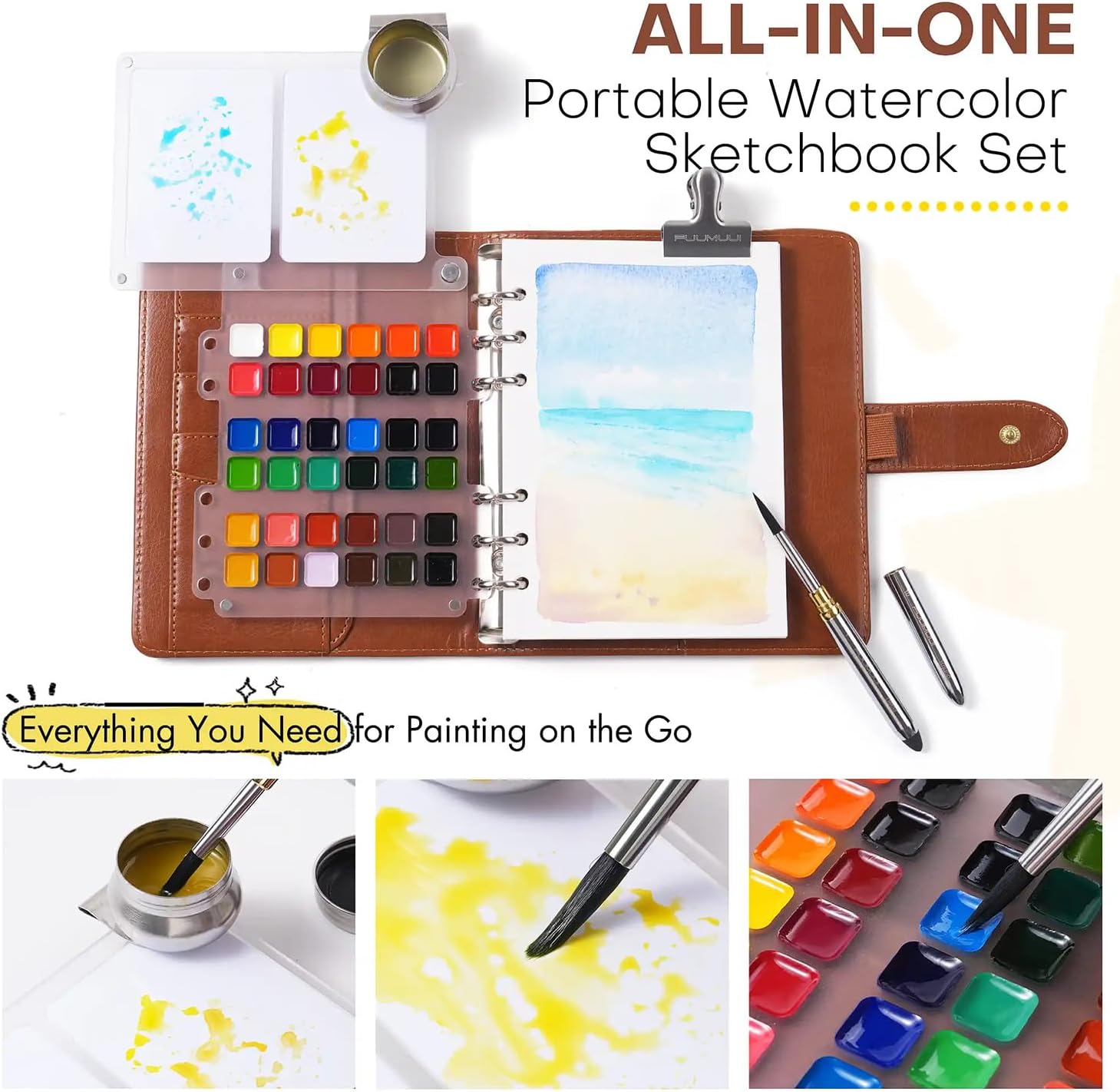  Watercolor Travel Sketchbook Set, 36-Color Watercolor Paints Kit & 100% Cotton Cold Press 300gsm Portable Art Journal with Dual-Tip Brush – Plein Air Painting Supplies for Artists, Beginners, Journaling thumbnail