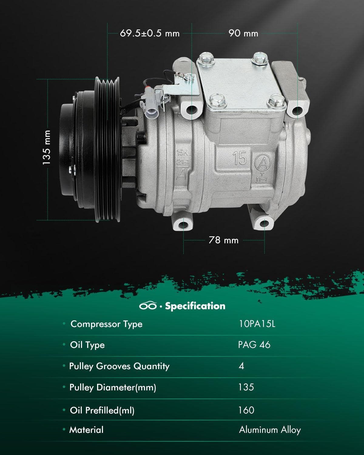SCITOO AC Compressor Rapid Cooling for Toyota Tacoma 3.4L 1995 1996 1997 1998 1999 2000 2001 2002 2003 2004, OE 639801 4720176 67324 68324