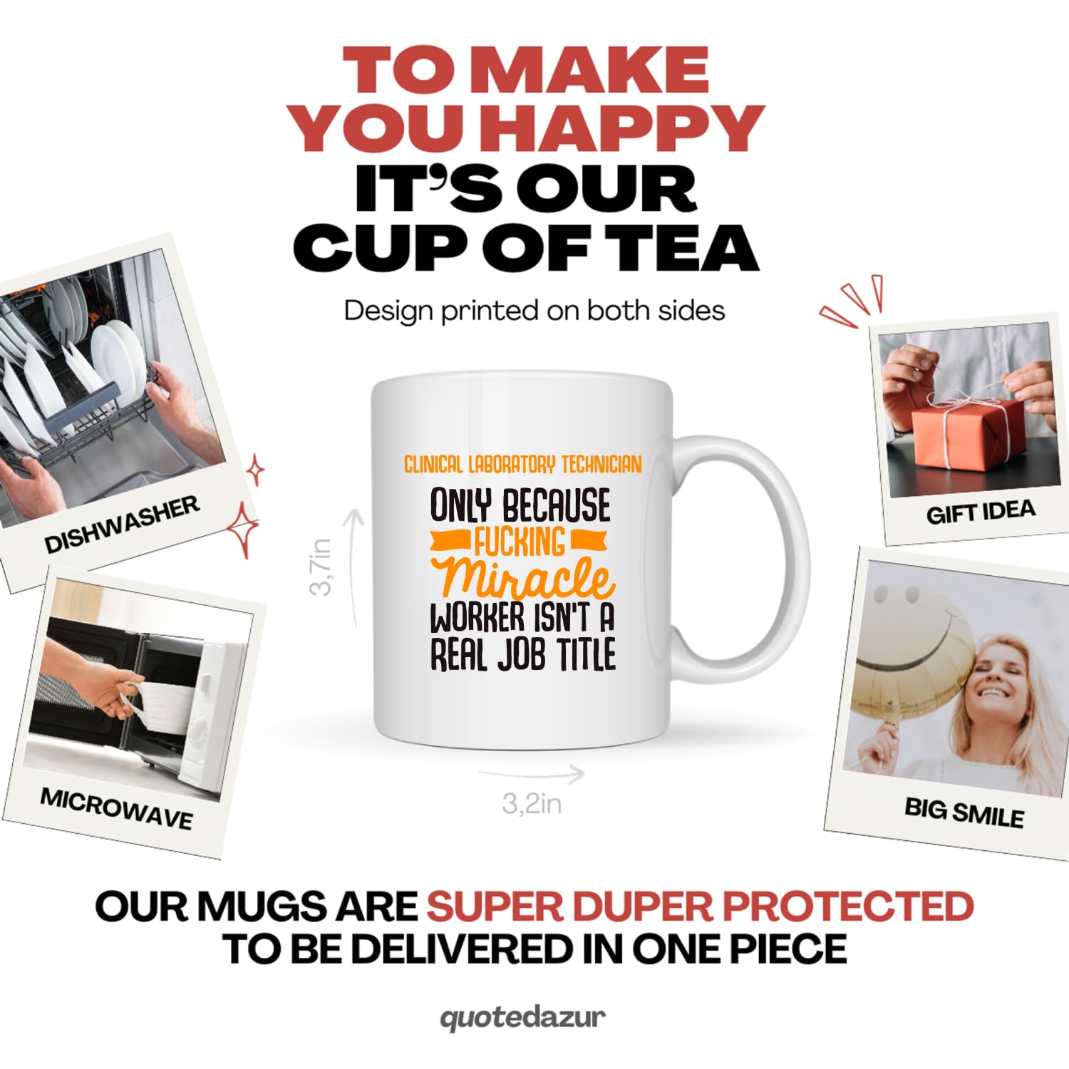 quotedazur - Mug Clinical Laboratory Technician Only Because Miracle Worker Isn't A Real Job Title - Funny Lab Tech Gift For Birthdays, Farewell Parties, And Work Anniversaries