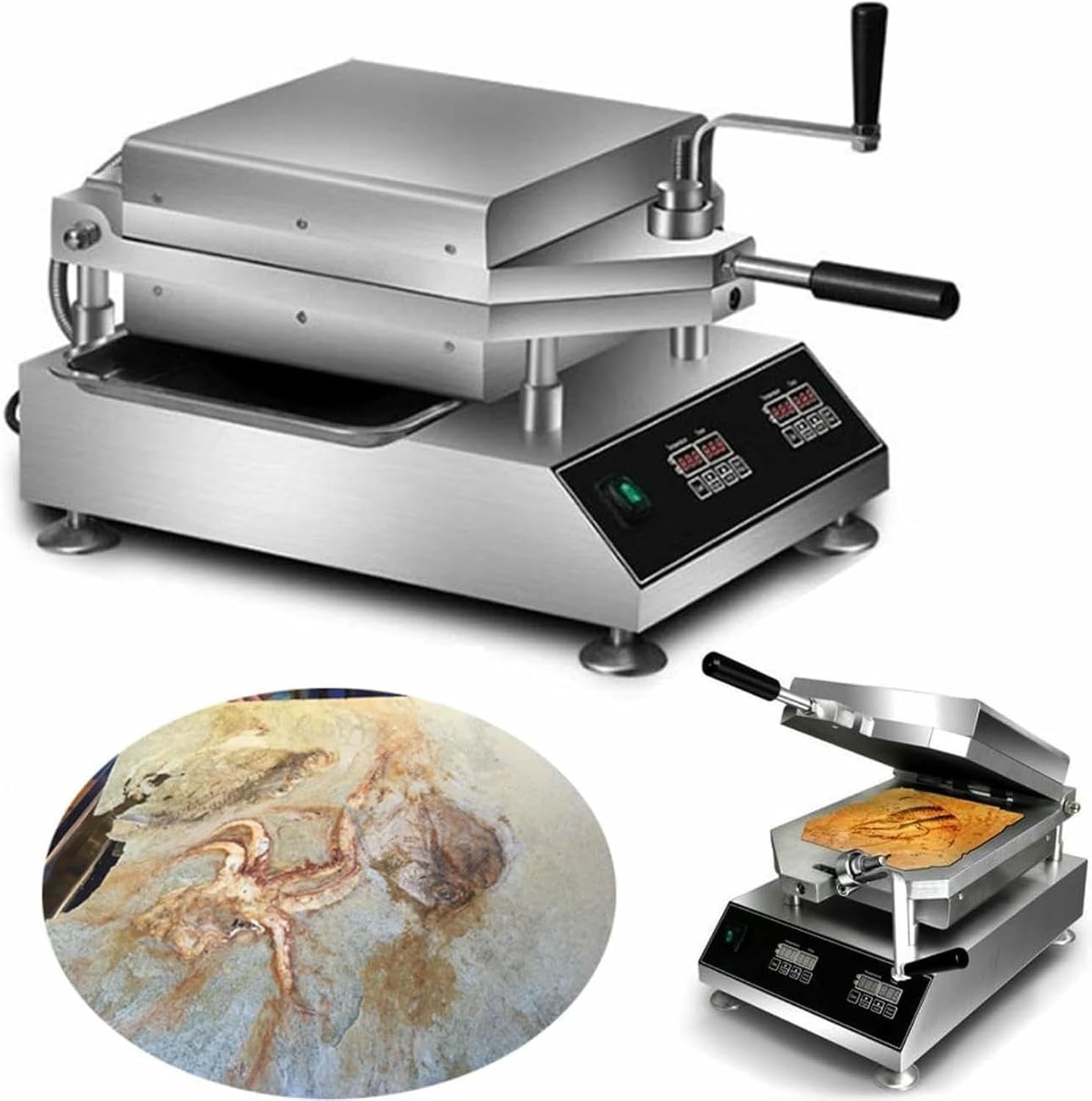 Prawn Tako Senbei Maker - Intelligent Temperature Control Crepe & Pancake Grill - Seafood Fossil Cake Machine