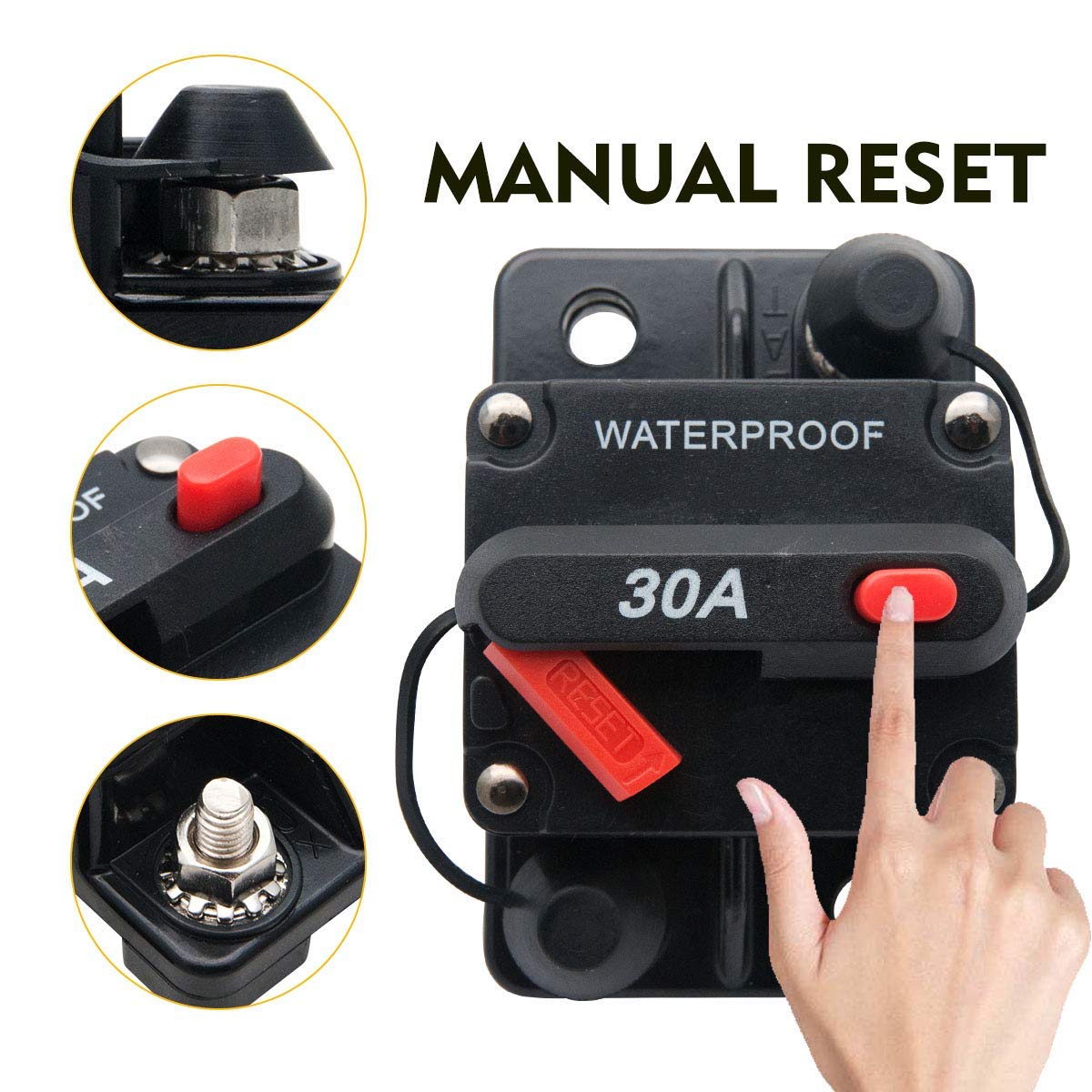 Disjoncteur Auto 30A 12V-24V DC - Protection Surcharge Voiture, Bateau - Réinitialisation Manuelle