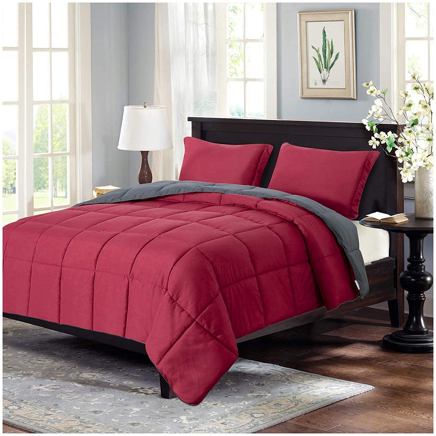 PumPum Microfibre 250GSM Reversible King Size Comforter (Grey & Maroon,100 * 90 Inch)-image-34