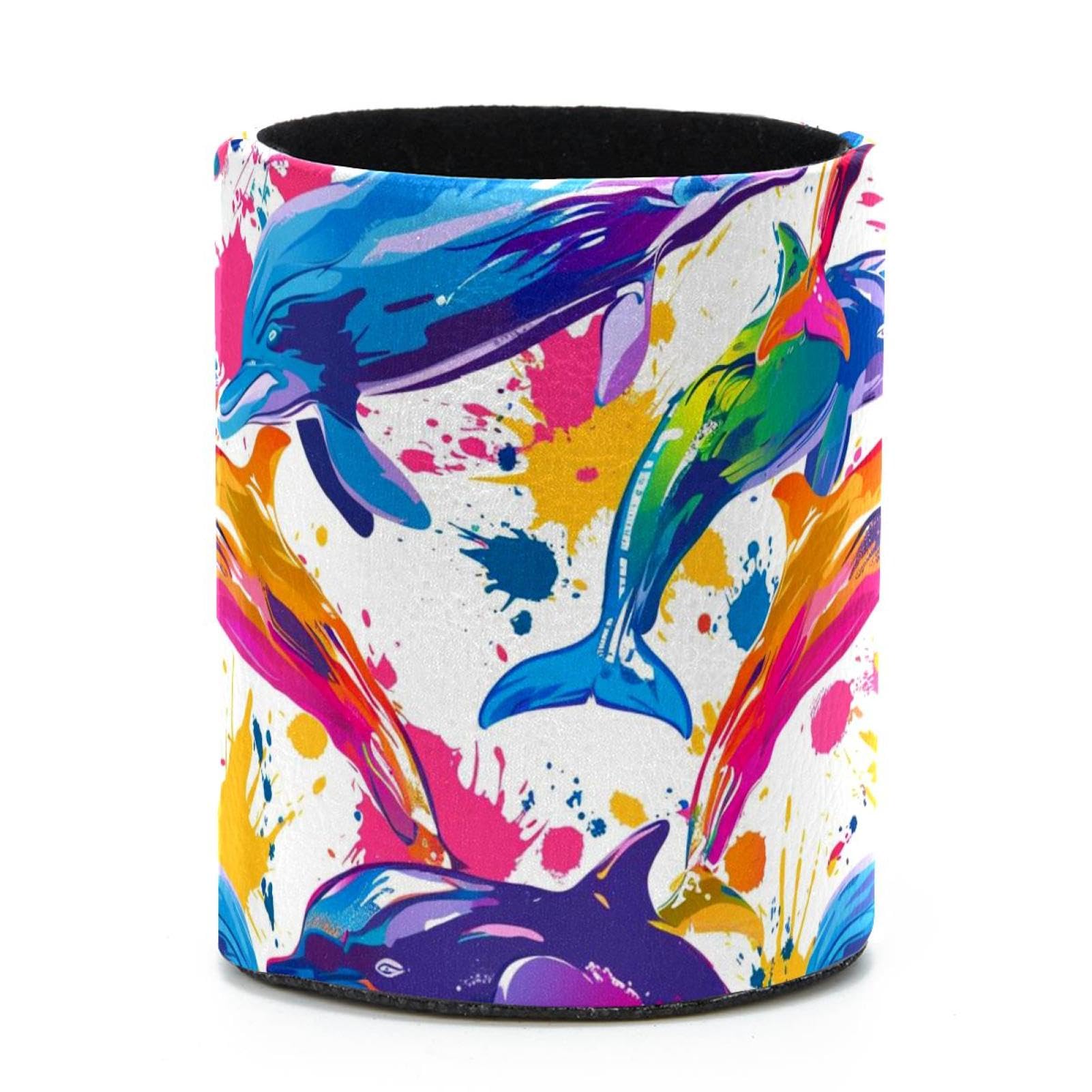 VAPOKF Round Pencil Holders for Desk, Watercolor Dolphin Pen Holders Pen Pot Makeup Brushes Storage Desktop Stationery Supplies Organiser for Home Office