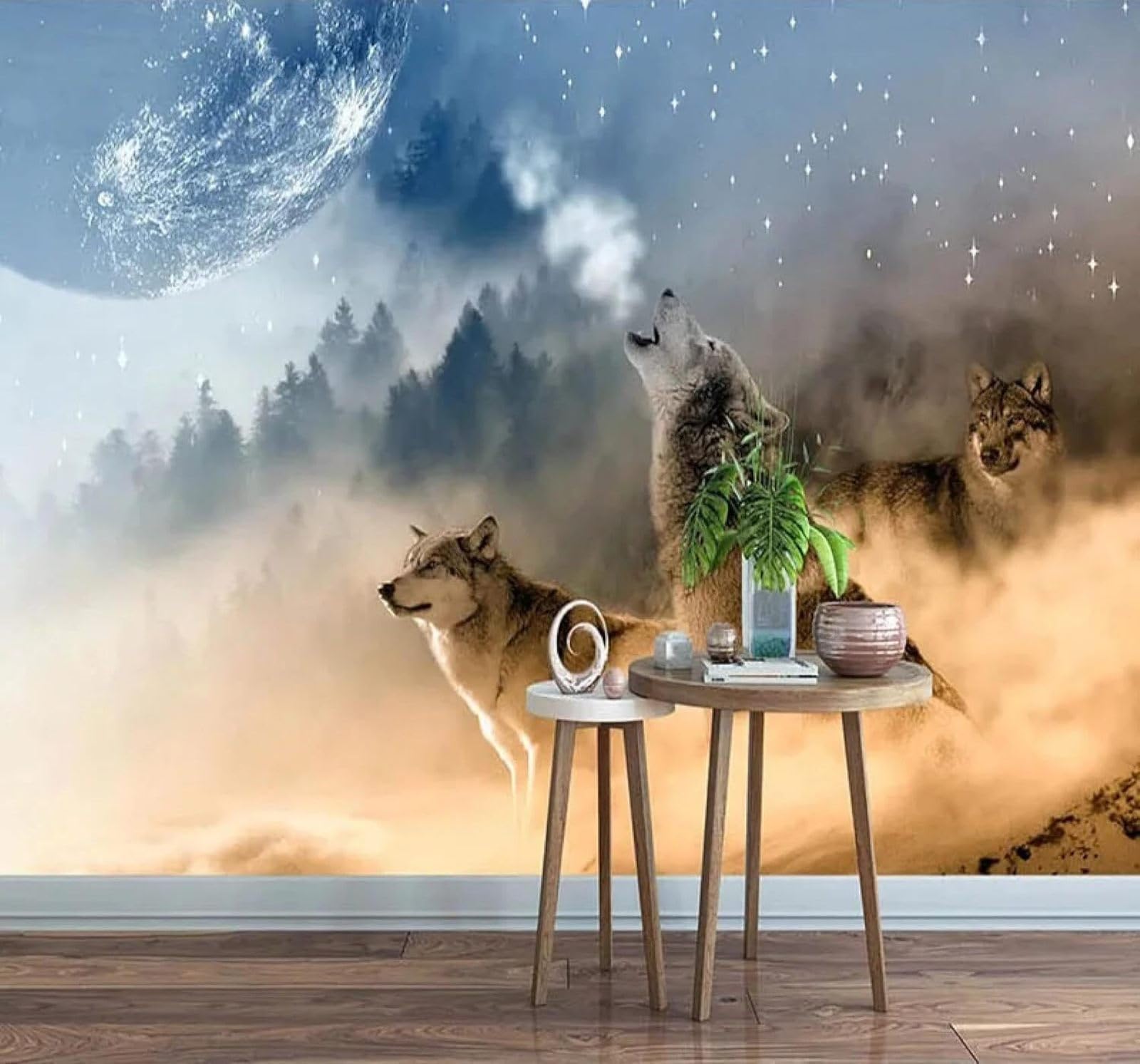 XLMING Starry Sky Planet Animal Wolf Landscape 3D Wallpaper Luxury Home Dining Decor Paste Sofa Living Room The Wall for Bedroom Mural-200cm×140cm