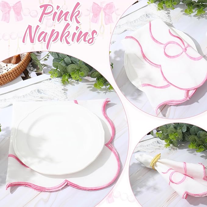 Juego de 6 Servilletas de Tela FYSUIMU con Bordado Rosa miniatura 4