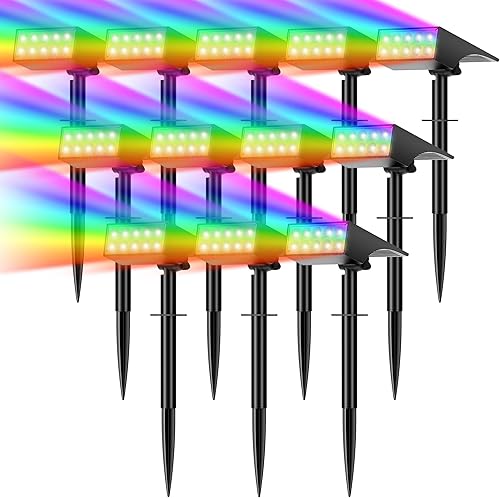 Miniatura 12 de Focos solares para exteriores, impermeables, IP65, LED brillantes, iluminación solar de paisaje para patio de jardín exterior, focos de energía